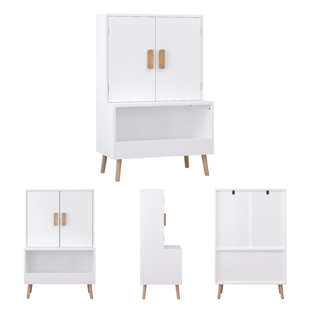 White Modern Wooden Toy Storage Cabinet with Natural Wood Legs