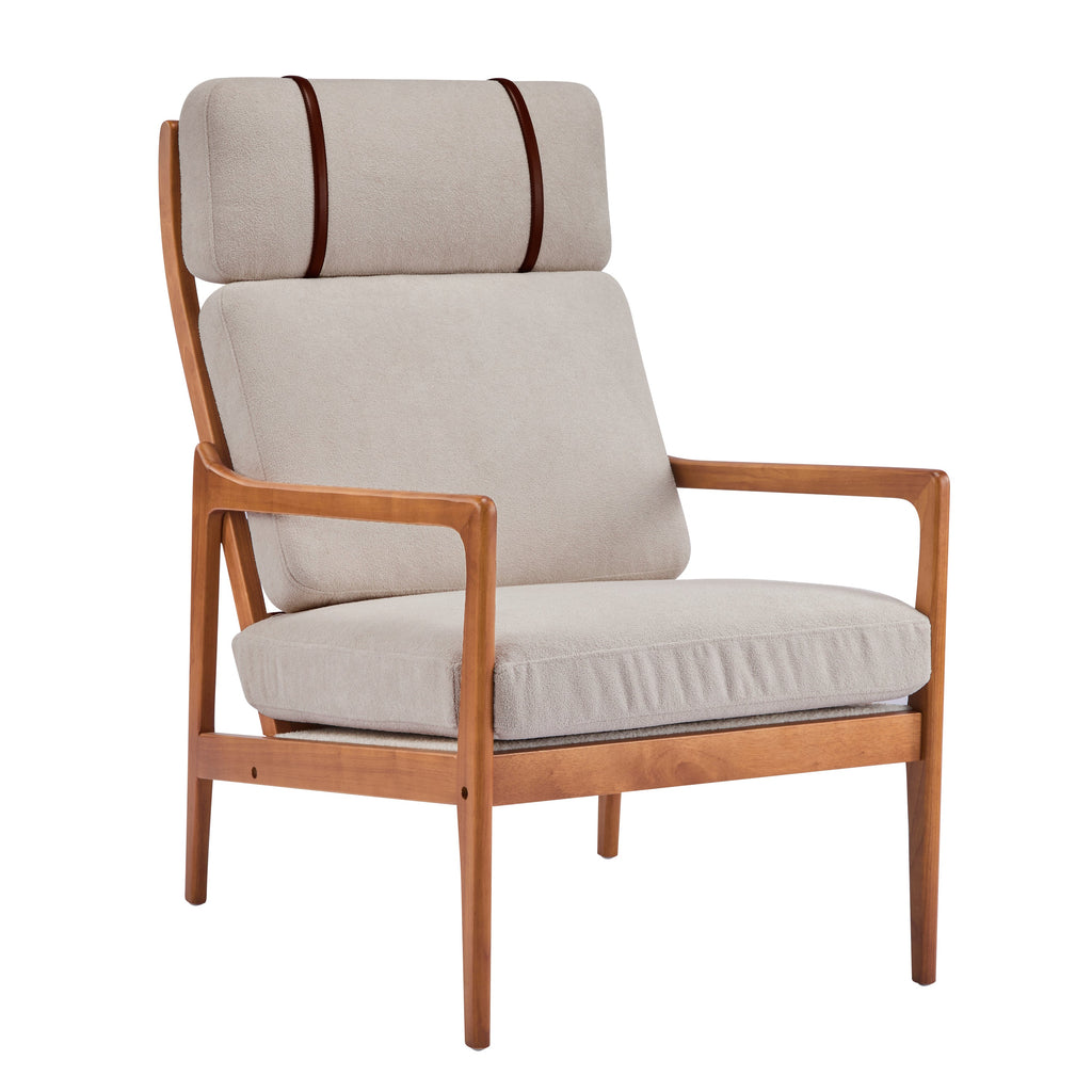 Modern Solid Wood Frame Ergonomic Accent Armchair with High Back