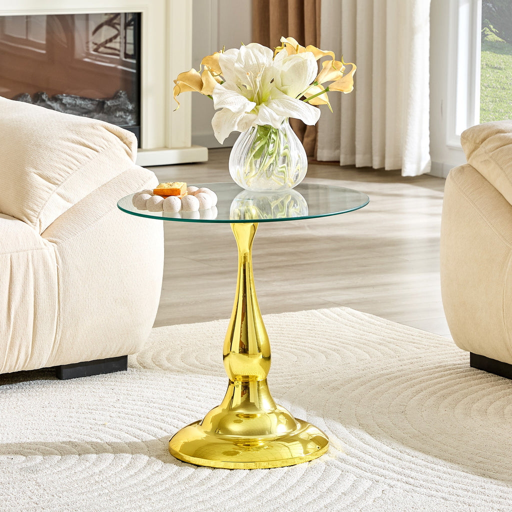 20" Small Luxury Metal Round Side Table with a Glass Top