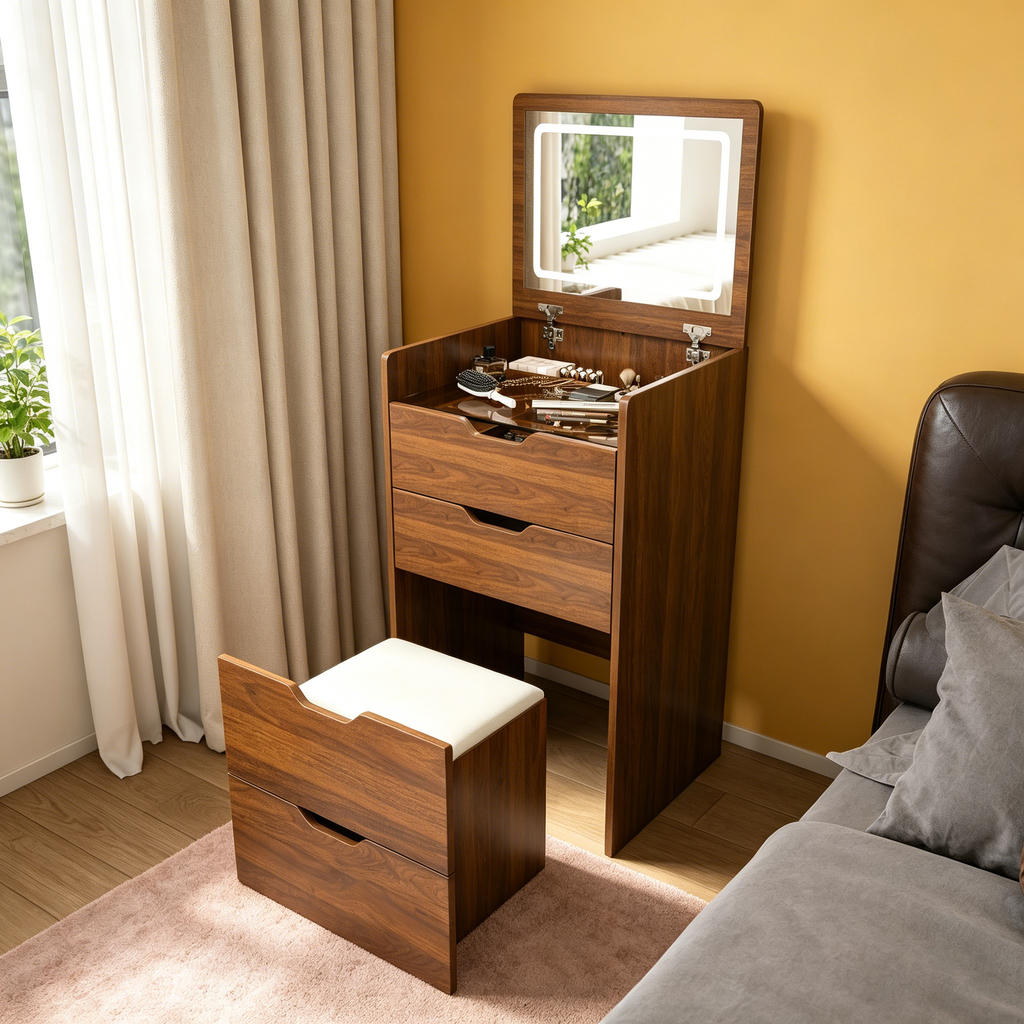 18.9'L 3-in-1 Vanity Desk with Lighted Mirror & Stool