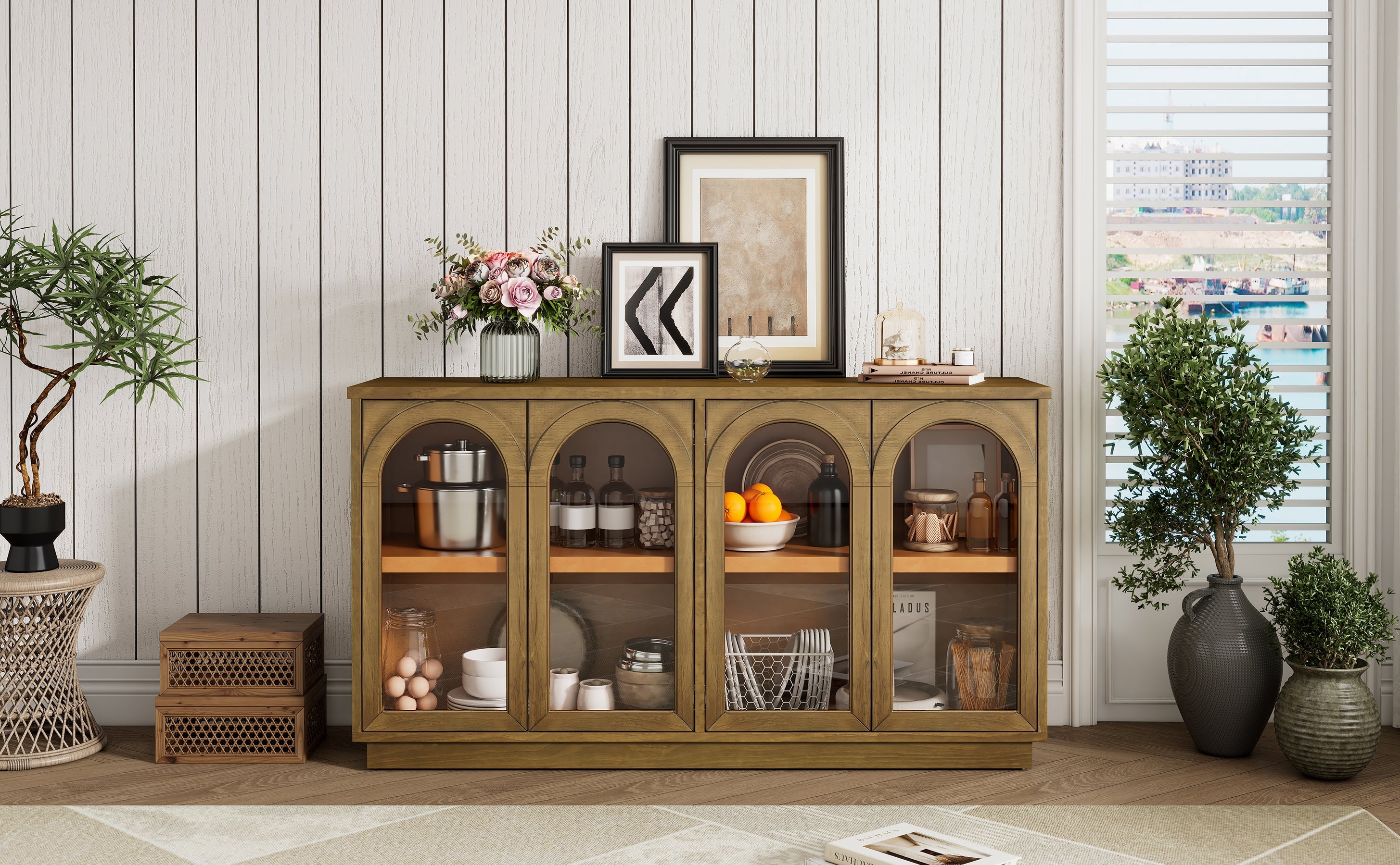 4-Door Large Arched Buffet  Storage Cabinet