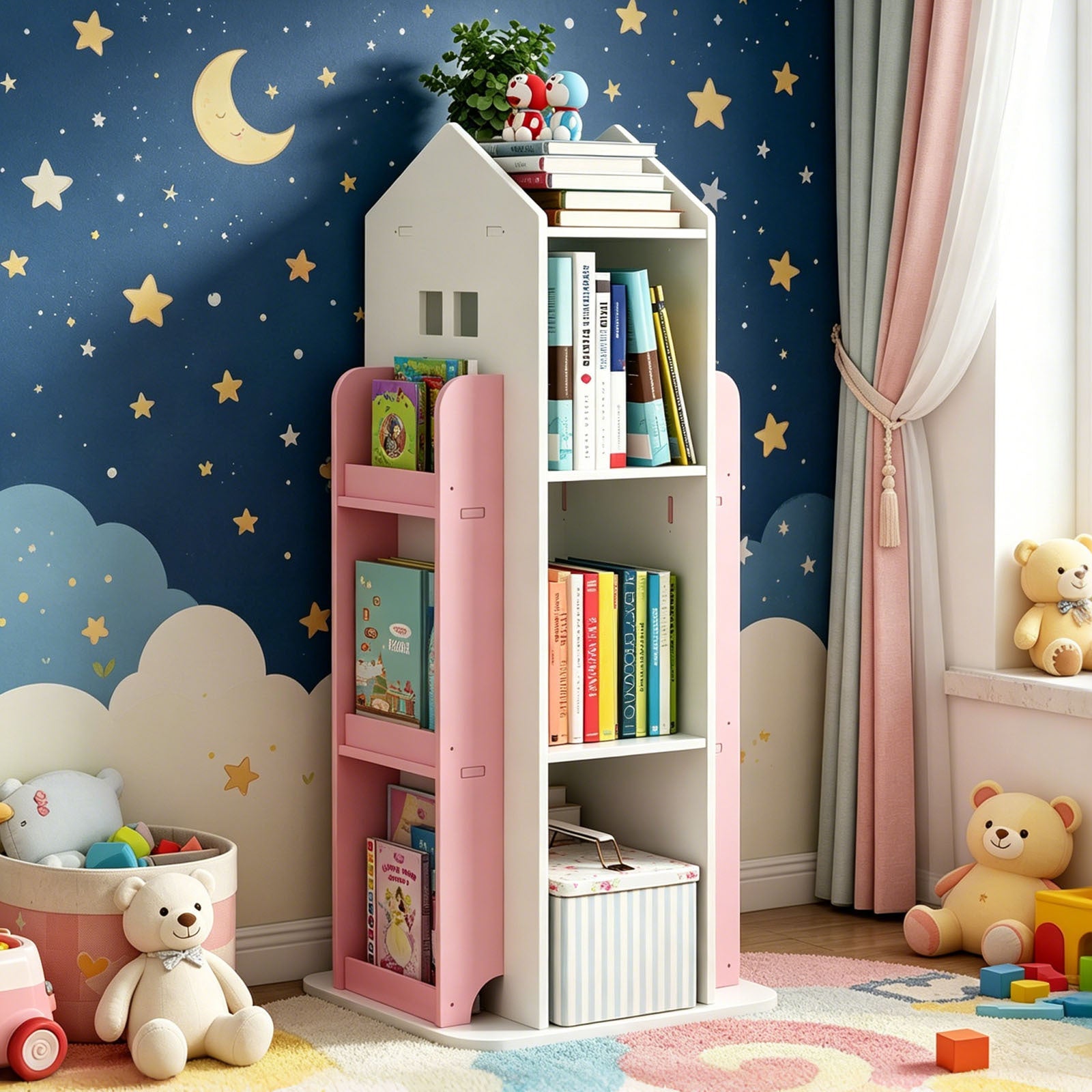 4-Tier Rotating Children's Display Standing Bookshelf Bookcase
