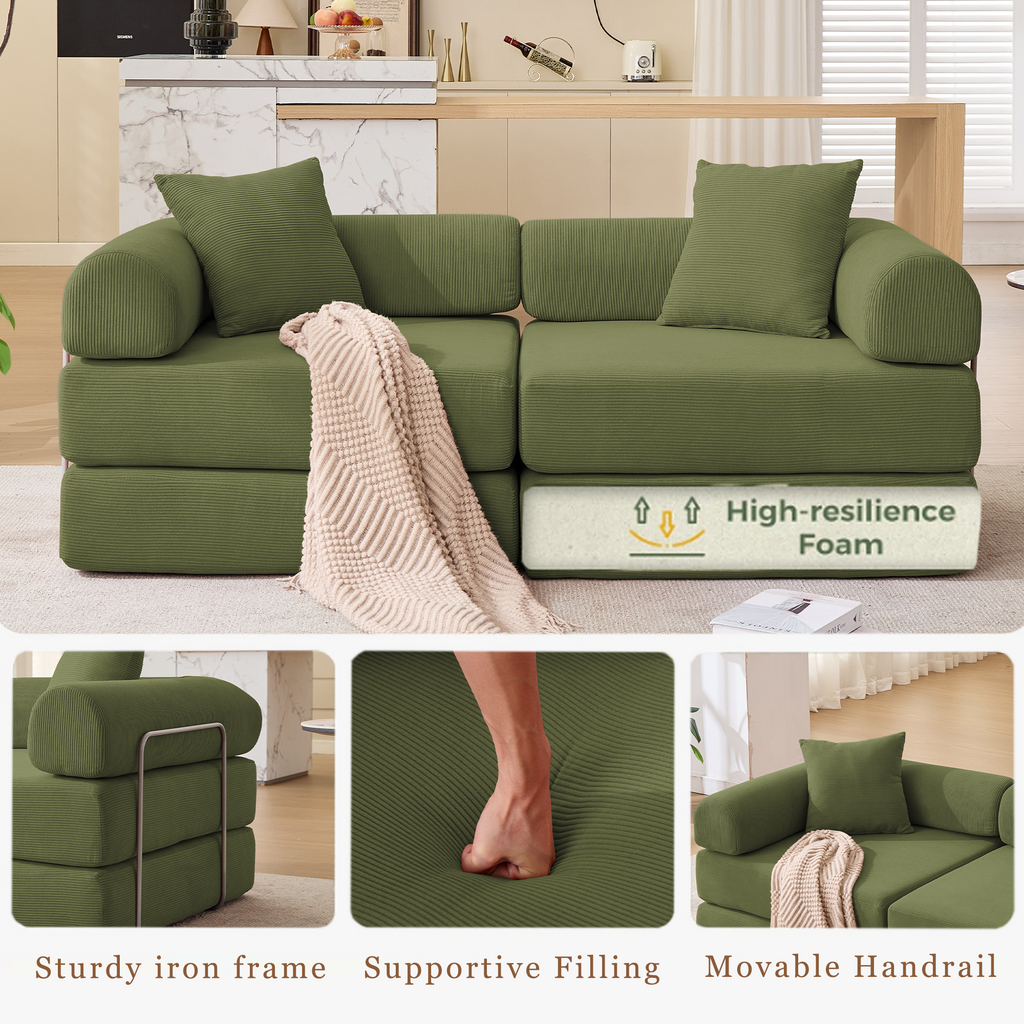 2 Seat Convertible Couch Folding Mattress Couch Sofa Bed