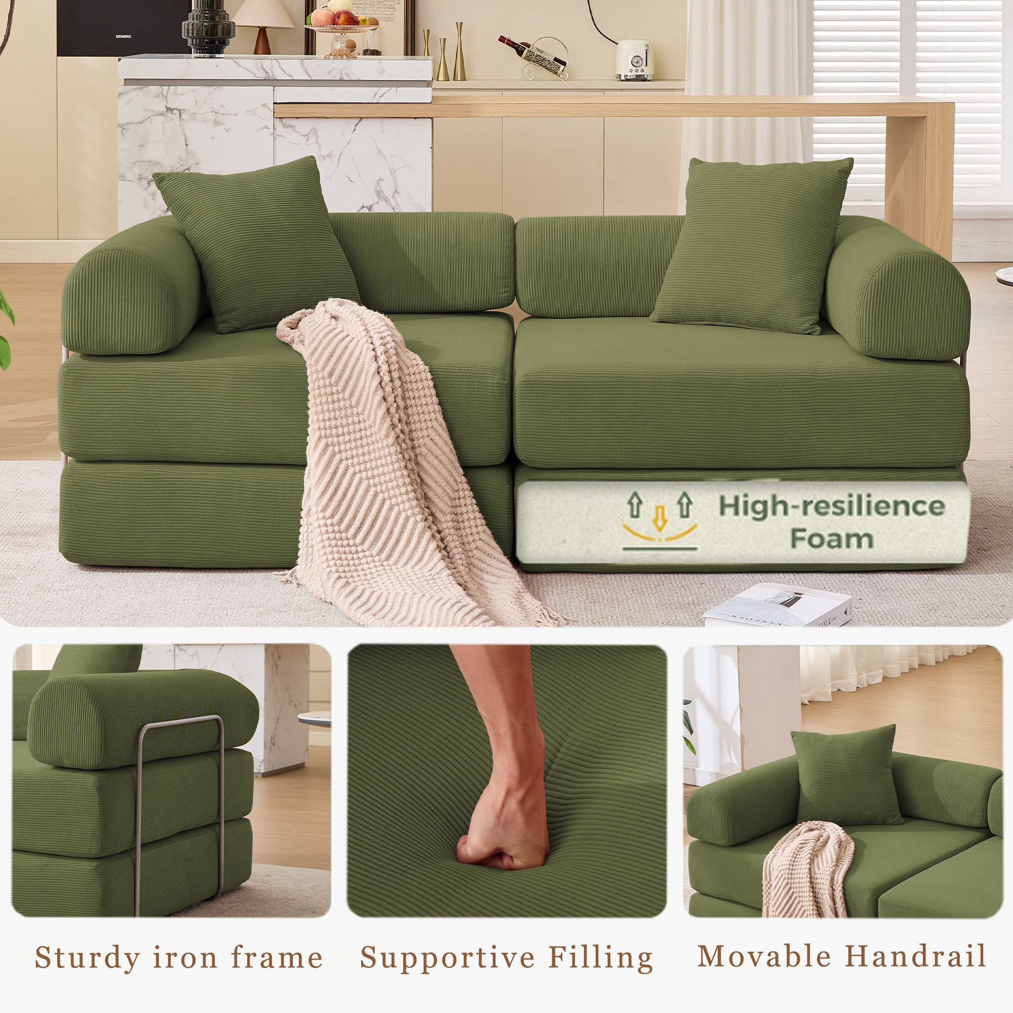 2 Seat Convertible Couch Folding Mattress Couch Sofa Bed