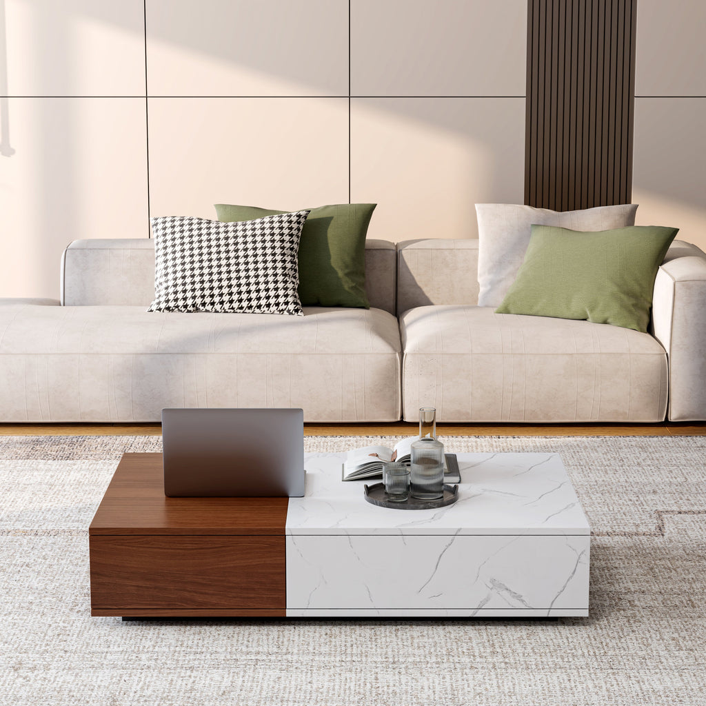 Modern Style Walnut Coffee Table with two Storage Spaces