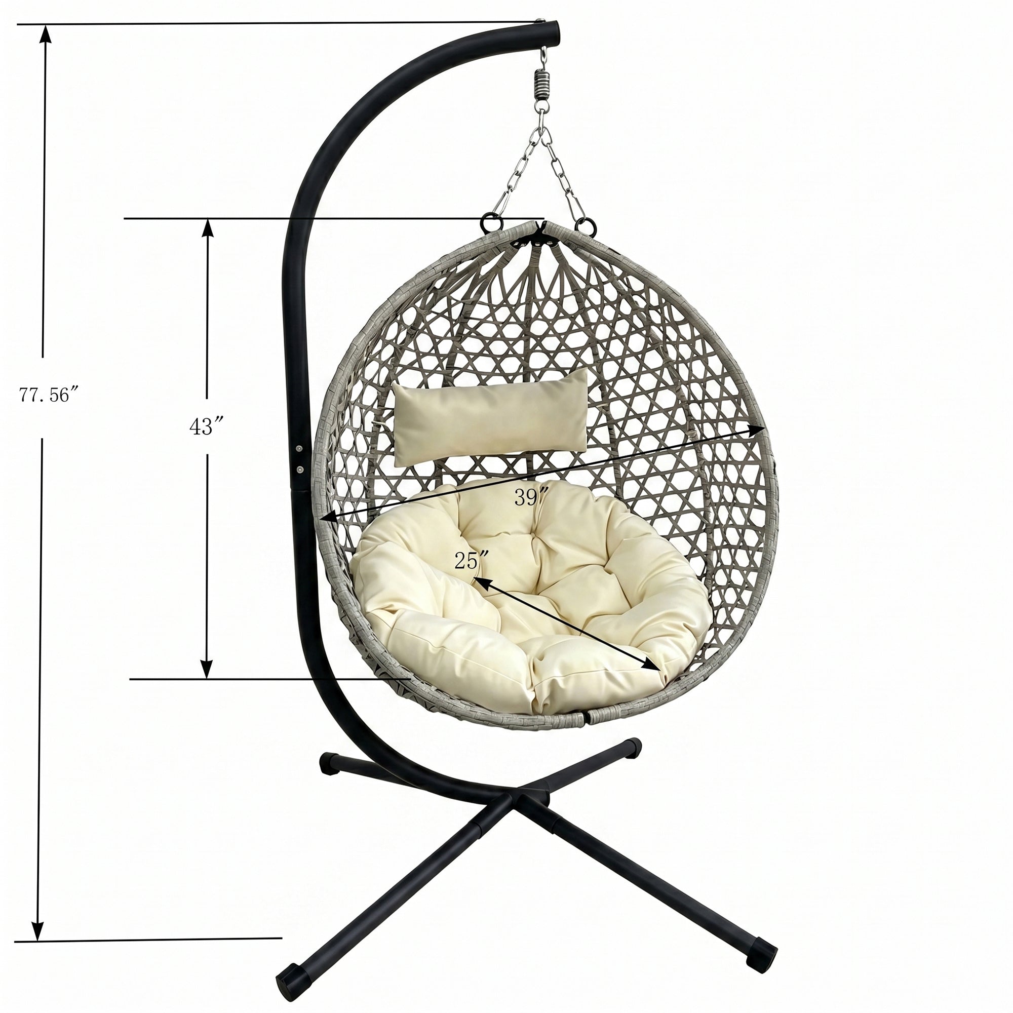 Folding PE Rattan Hanging Egg Chair with Aluminum Steel Frame