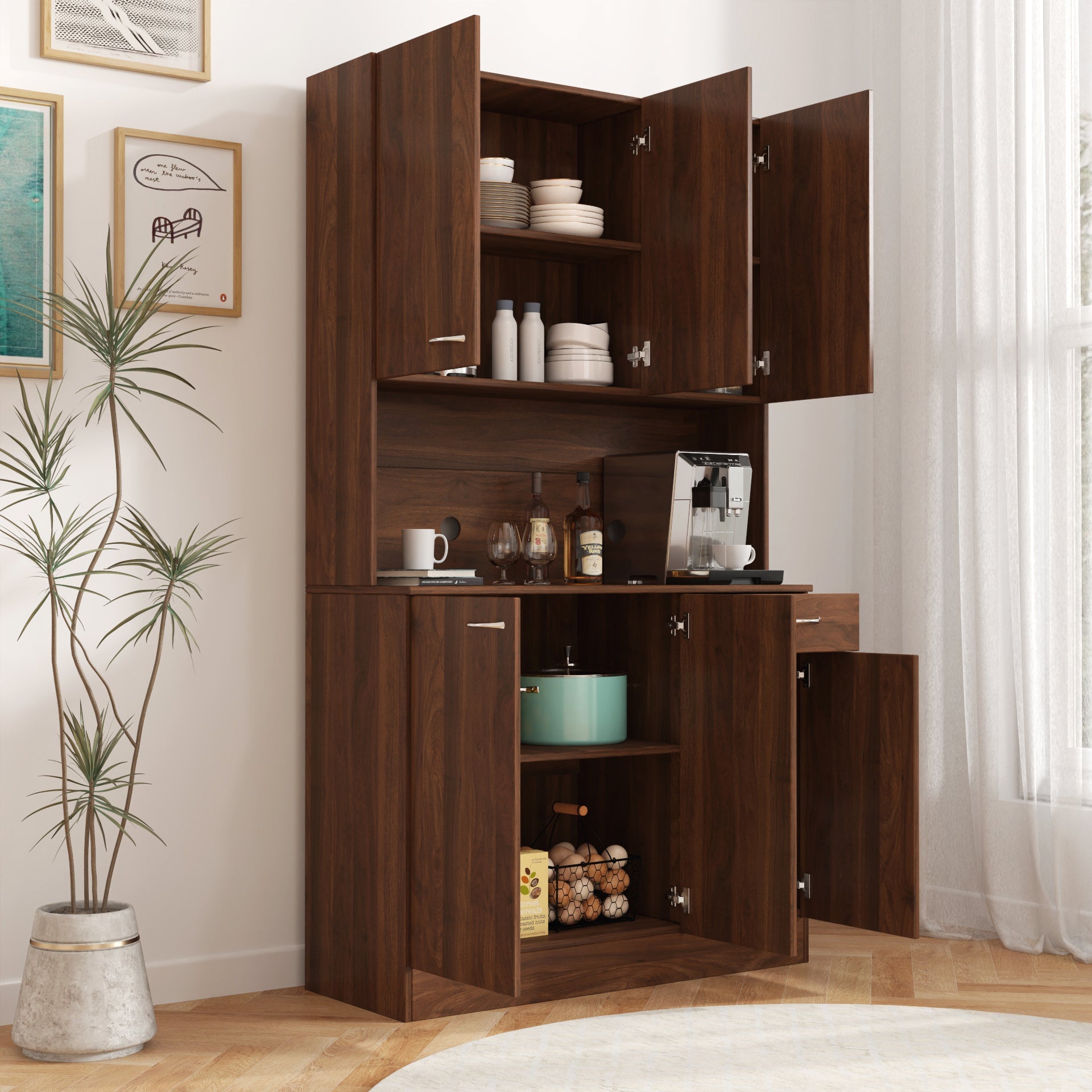 70.87' Tall White Kitchen Cabinet with 6-Doors
