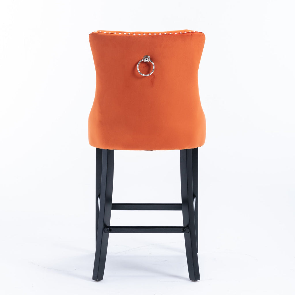 Contemporary Velvet Upholstered Barstools with Button Tufted Decoration (Set of 2)