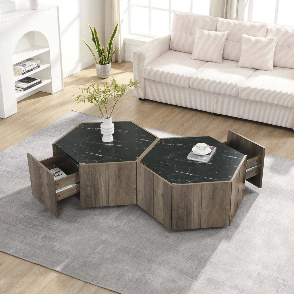 Hexagonal Rustic Retro Wood Coffee Table