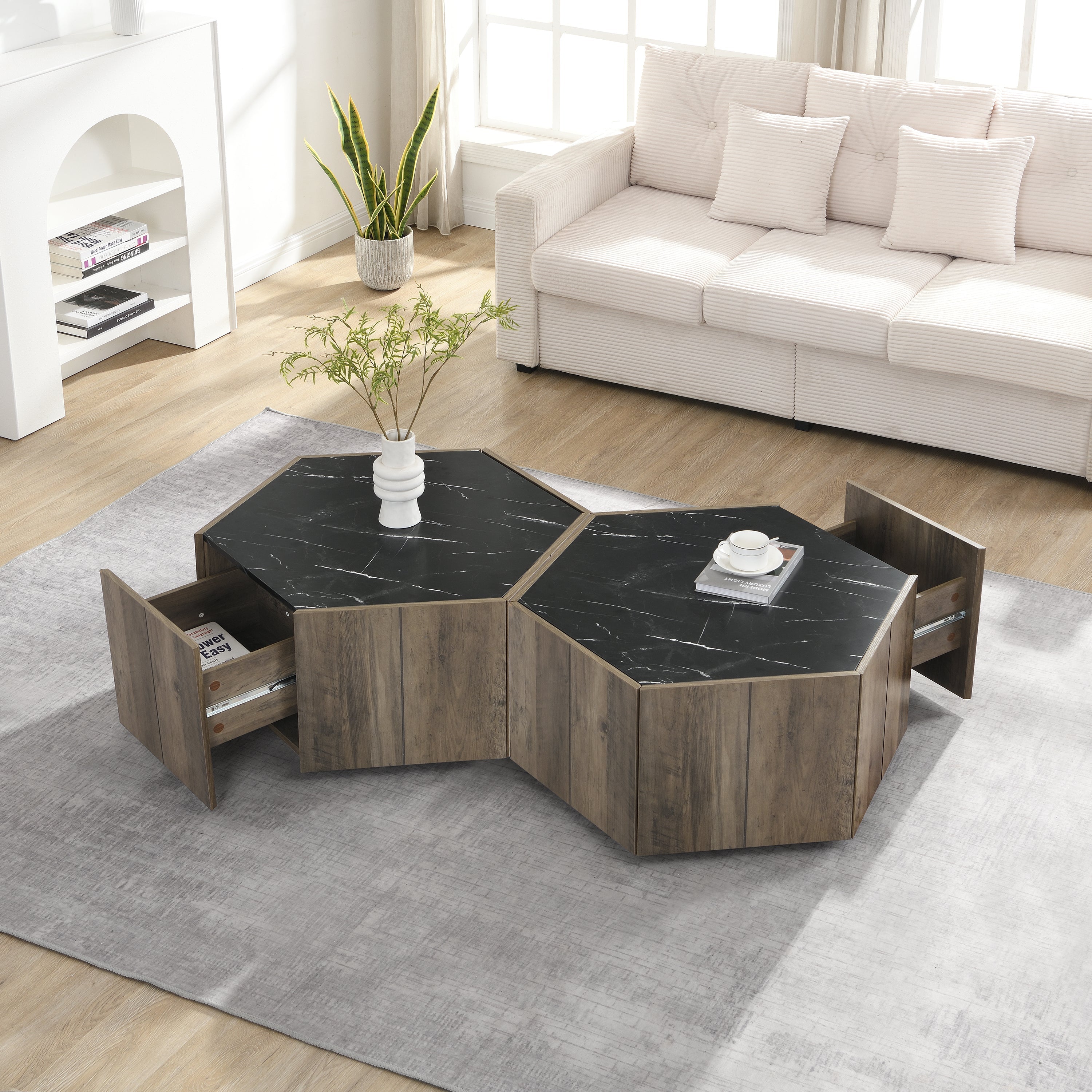 Hexagonal Rustic Retro Wood Coffee Table
