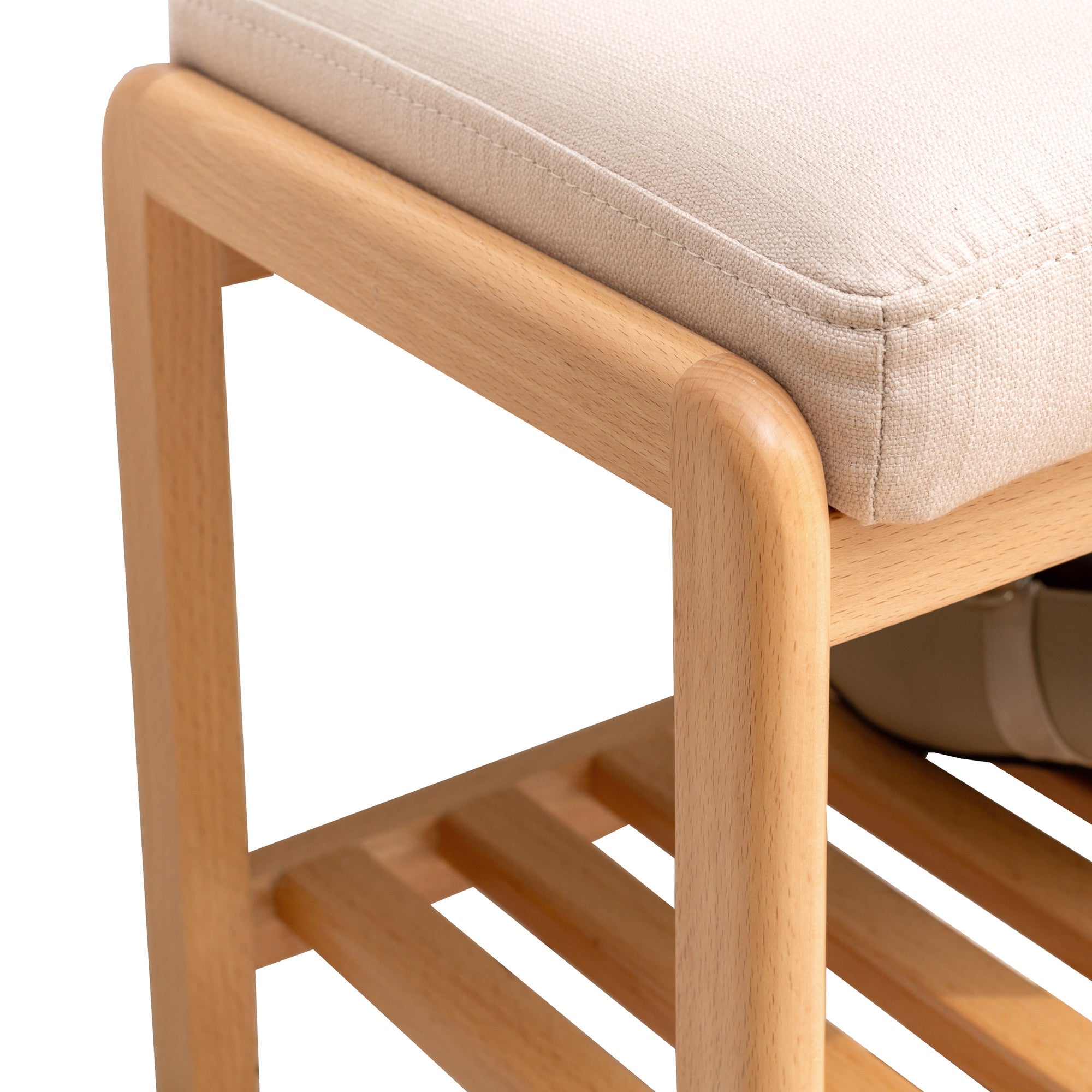 Natural Wood Shoe Bench with Beech Storage and High Rebound Sponge Cushion