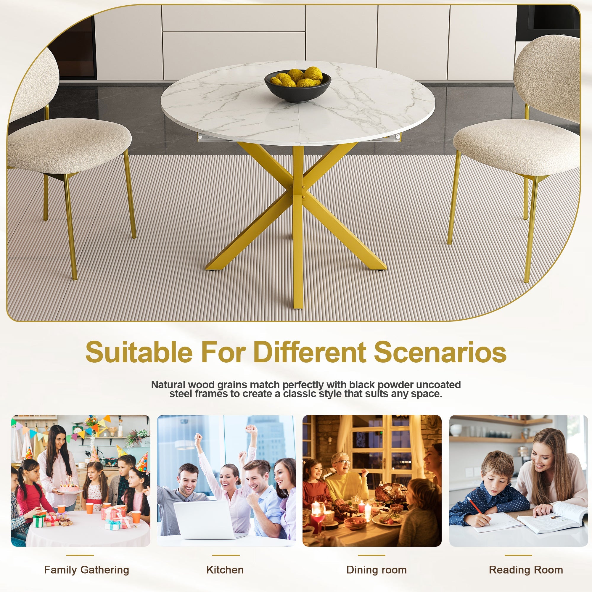 Modern Solid Wood Veneer Retractable Dining Table