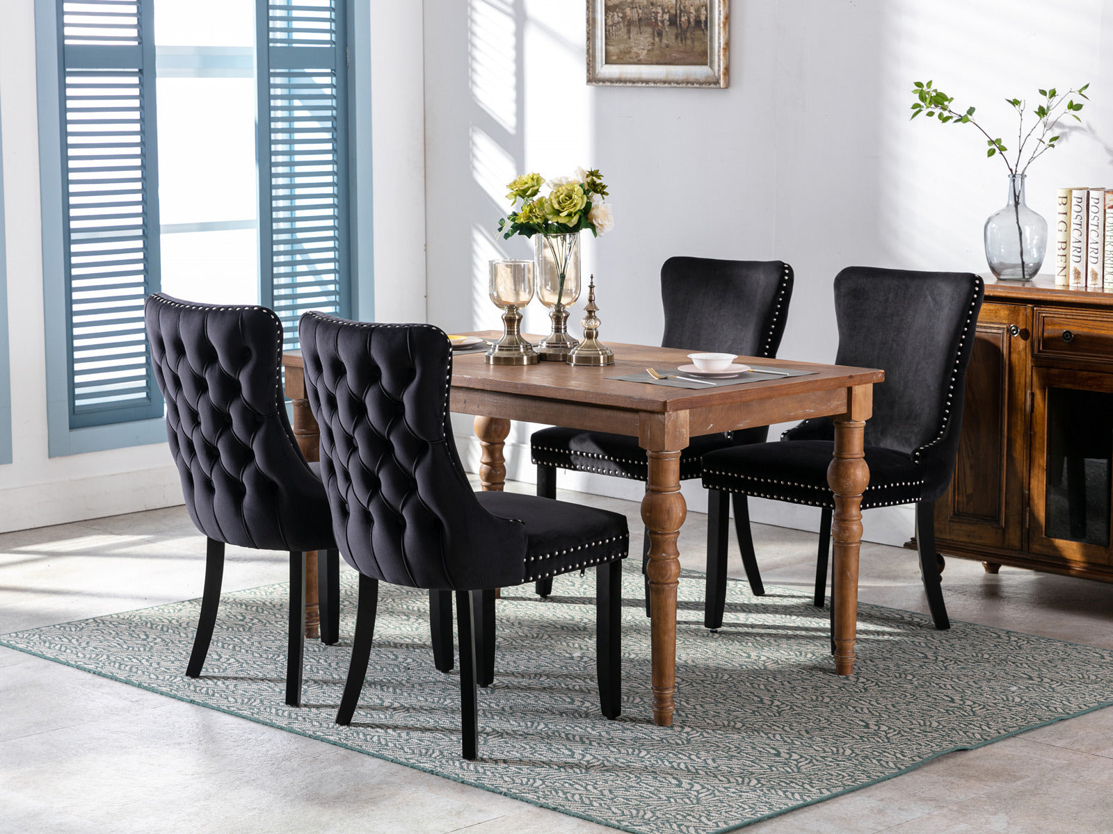 Modern Velvet Upholstered Wing-Back Dining Chairs (Set of 2)
