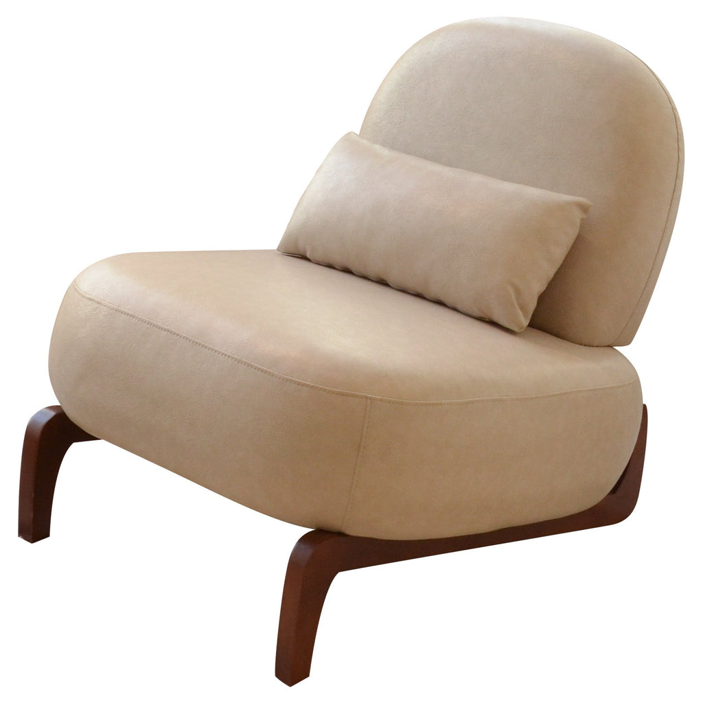 Armless Leather Accent Chair with Solid Wood Legs