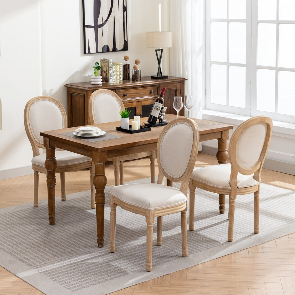 French Style Solid Wood Frame Linen Fabric Back Dining Chair (Set of 2)