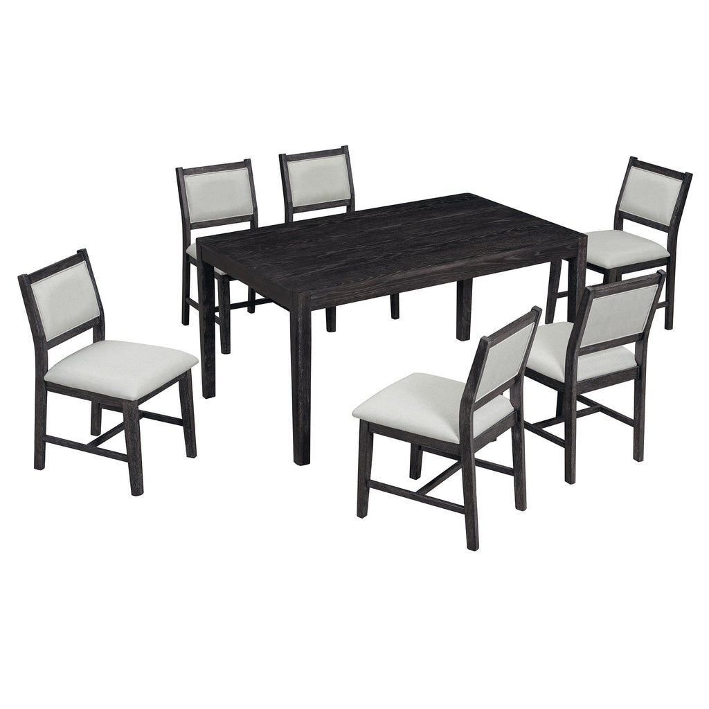 7-Piece Retro Rectangular Wood Dining Table Set