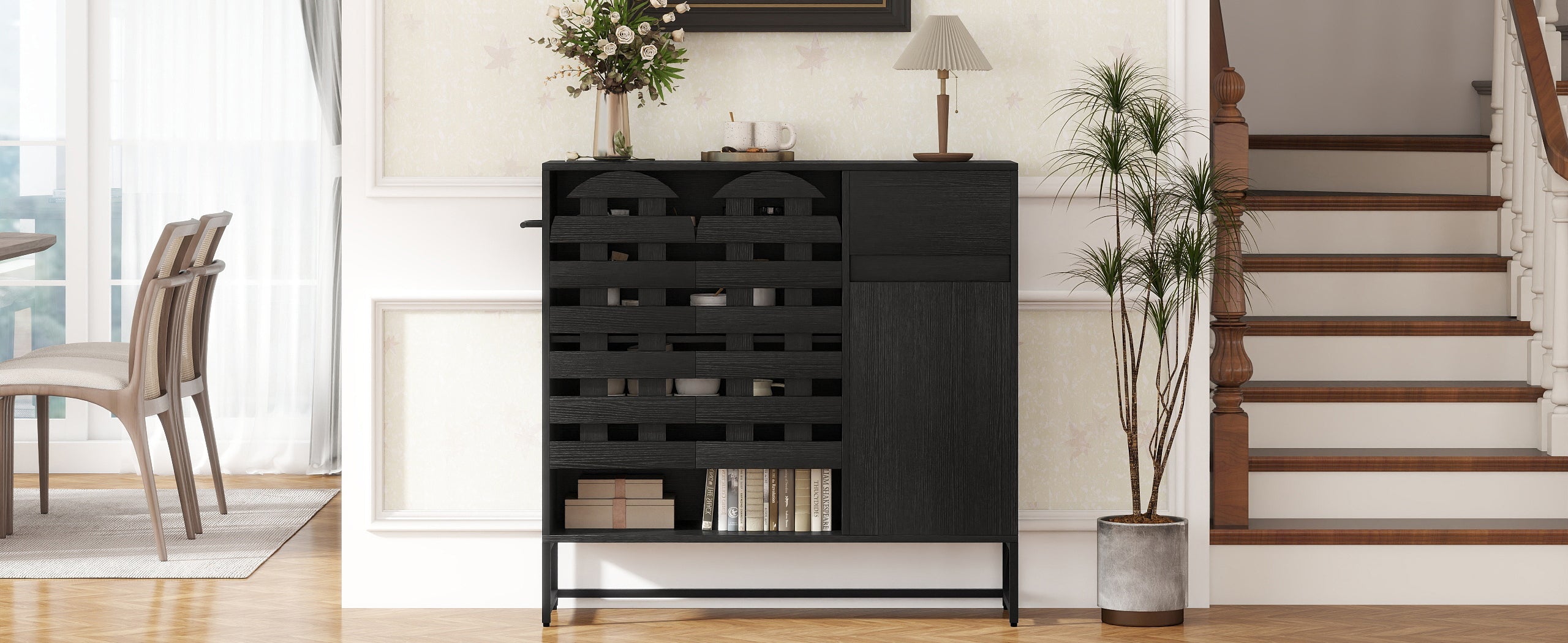 44.49' Black Woven Door Accent Cabinets