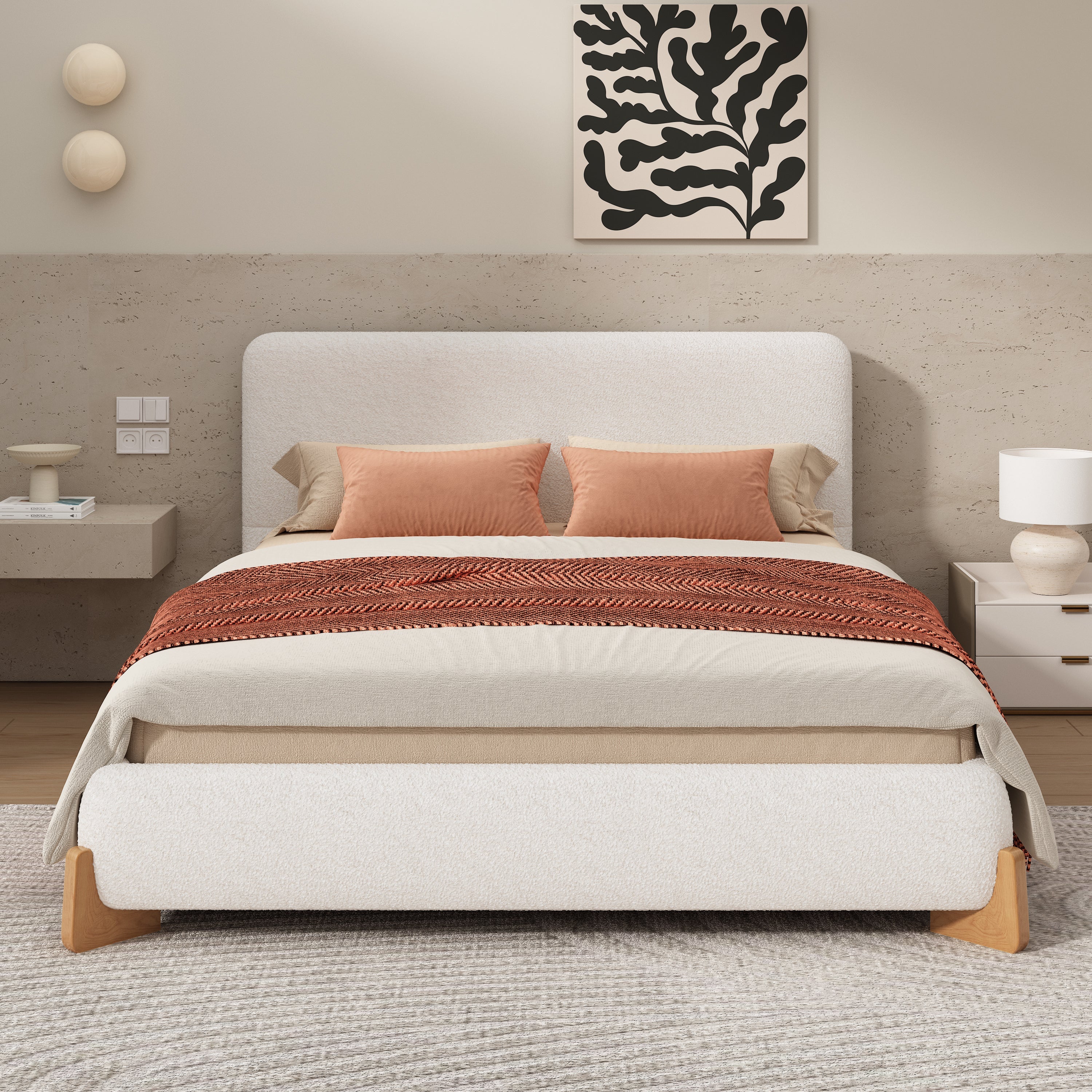 Elegant Boucle Upholstered Bed