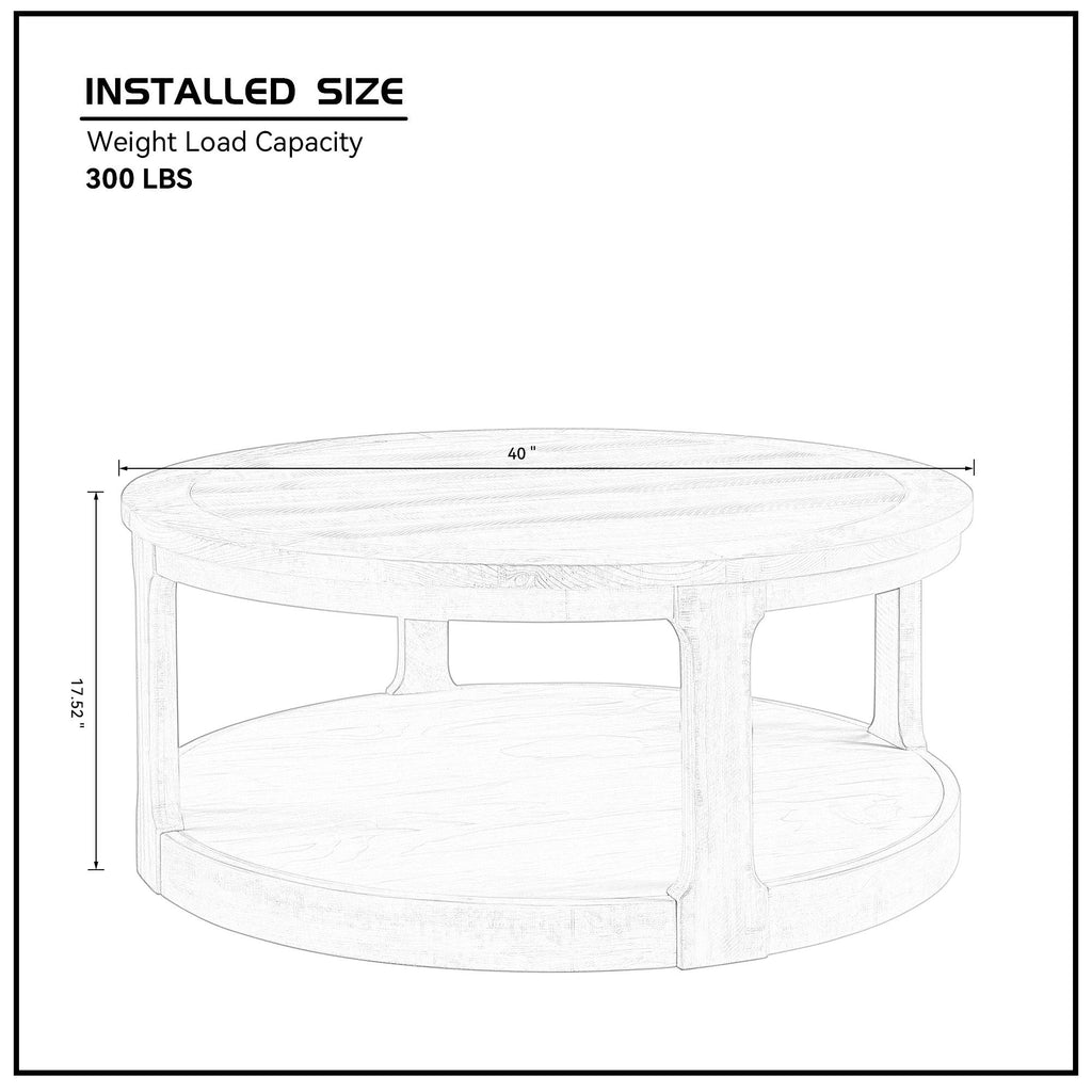 40" Large Curved 2 Tier Traditional Coffee Table with Wheels