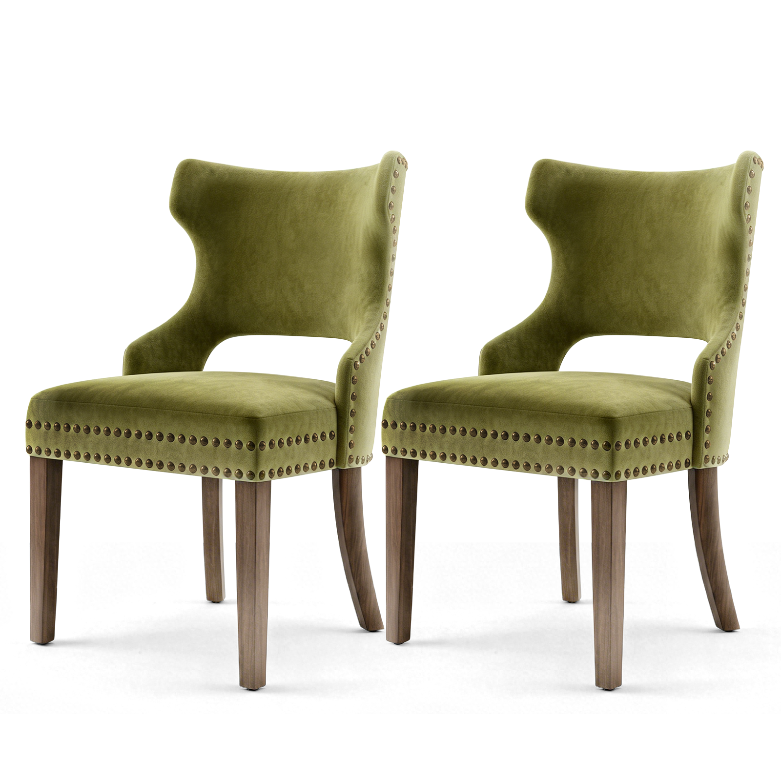 Firmoz Mid-Century Modern Upholstered Dining Chairs with Rubberwood Legs & Nailhead Trim