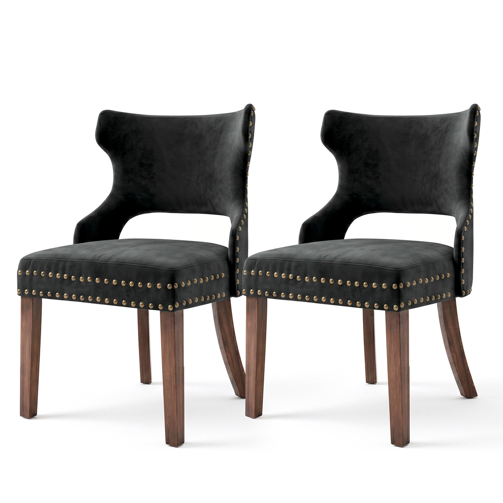 Firmoz Mid-Century Modern Upholstered Dining Chairs with Rubberwood Legs & Nailhead Trim