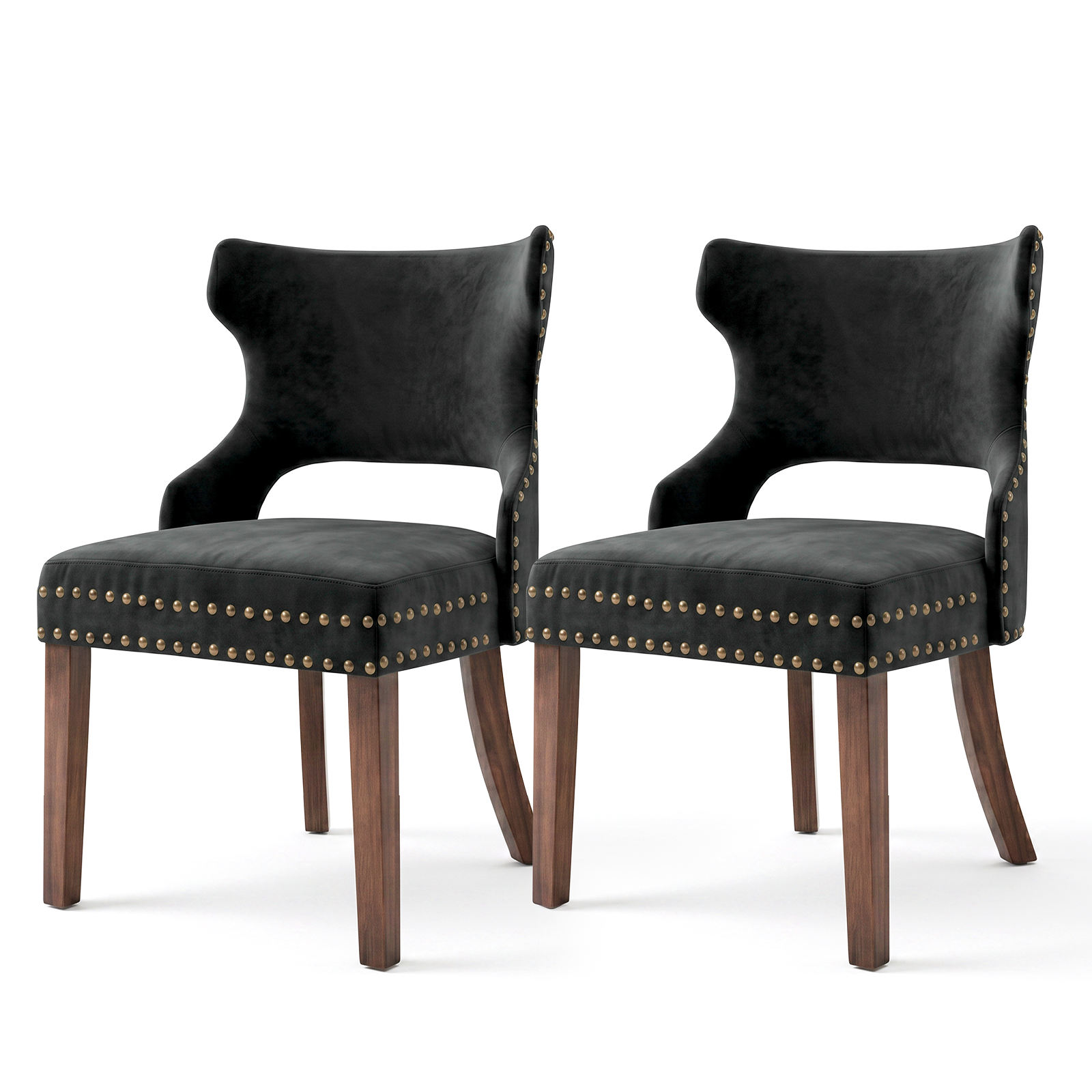 Firmoz Mid-Century Modern Upholstered Dining Chairs with Rubberwood Legs & Nailhead Trim
