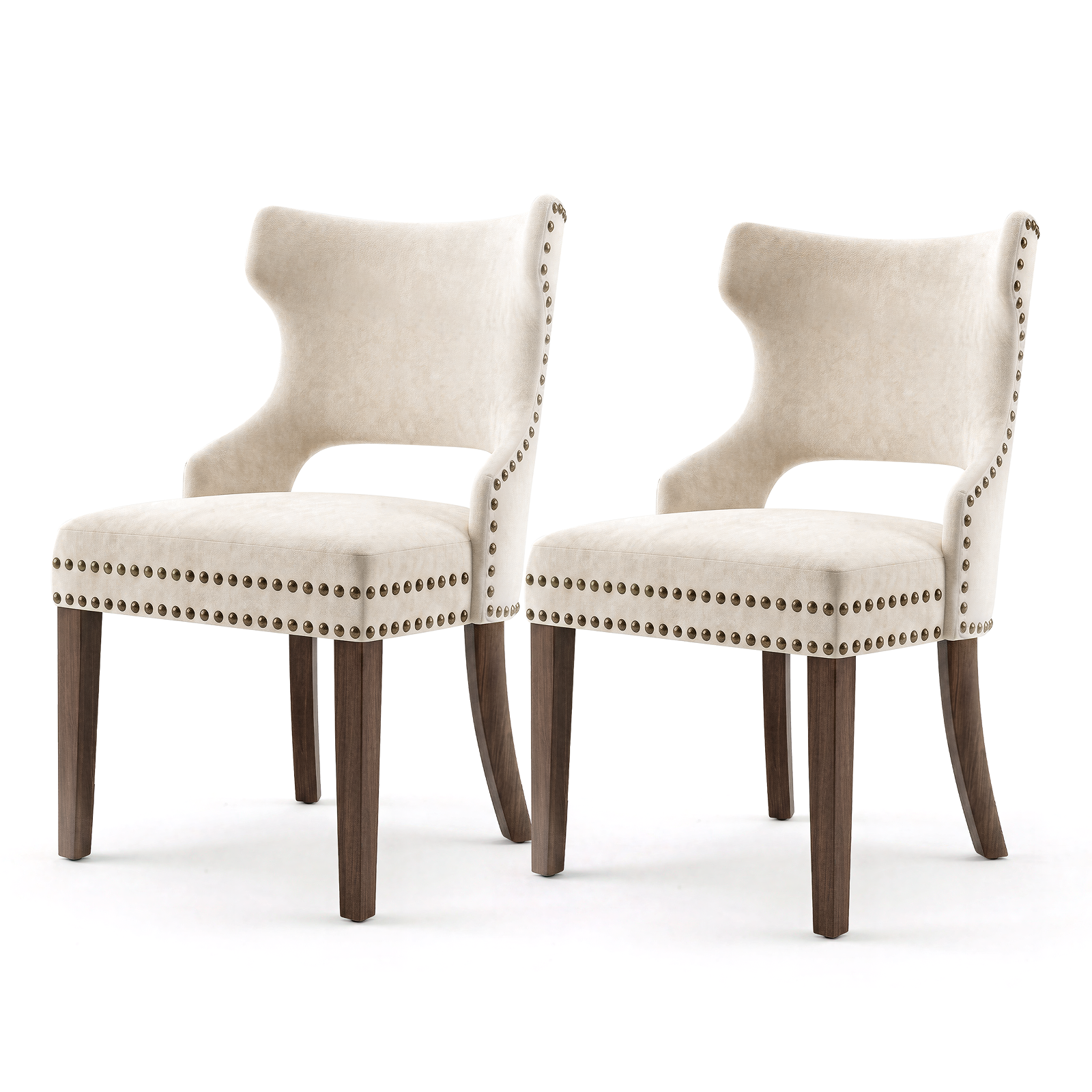 Firmoz Mid-Century Modern Upholstered Dining Chairs with Rubberwood Legs & Nailhead Trim