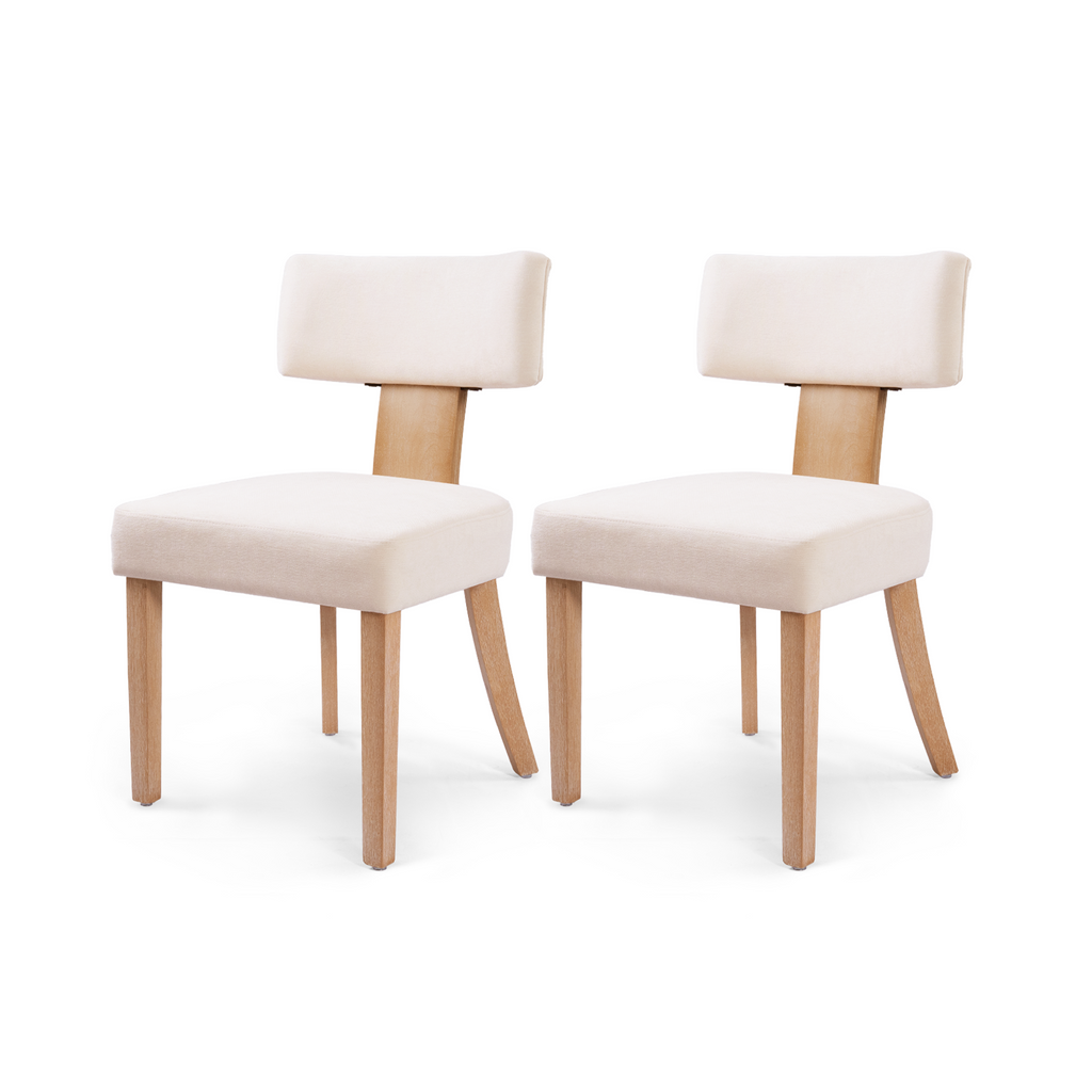 Firmoz Minimalist Chenille Dining Chairs with Rubberwood Legs & T-Back Design