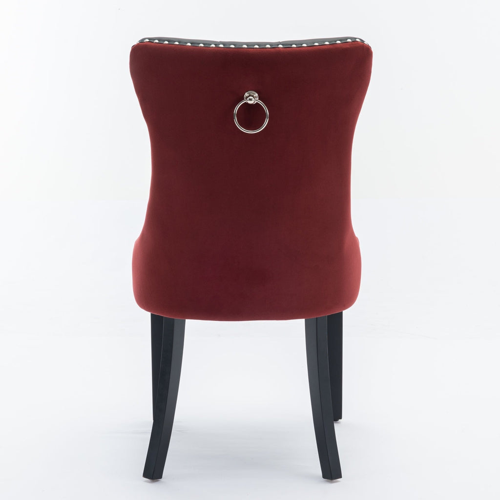 Tufted Solid Wood PU Upholstered Dining Chair with Wood Legs (Set of 2)