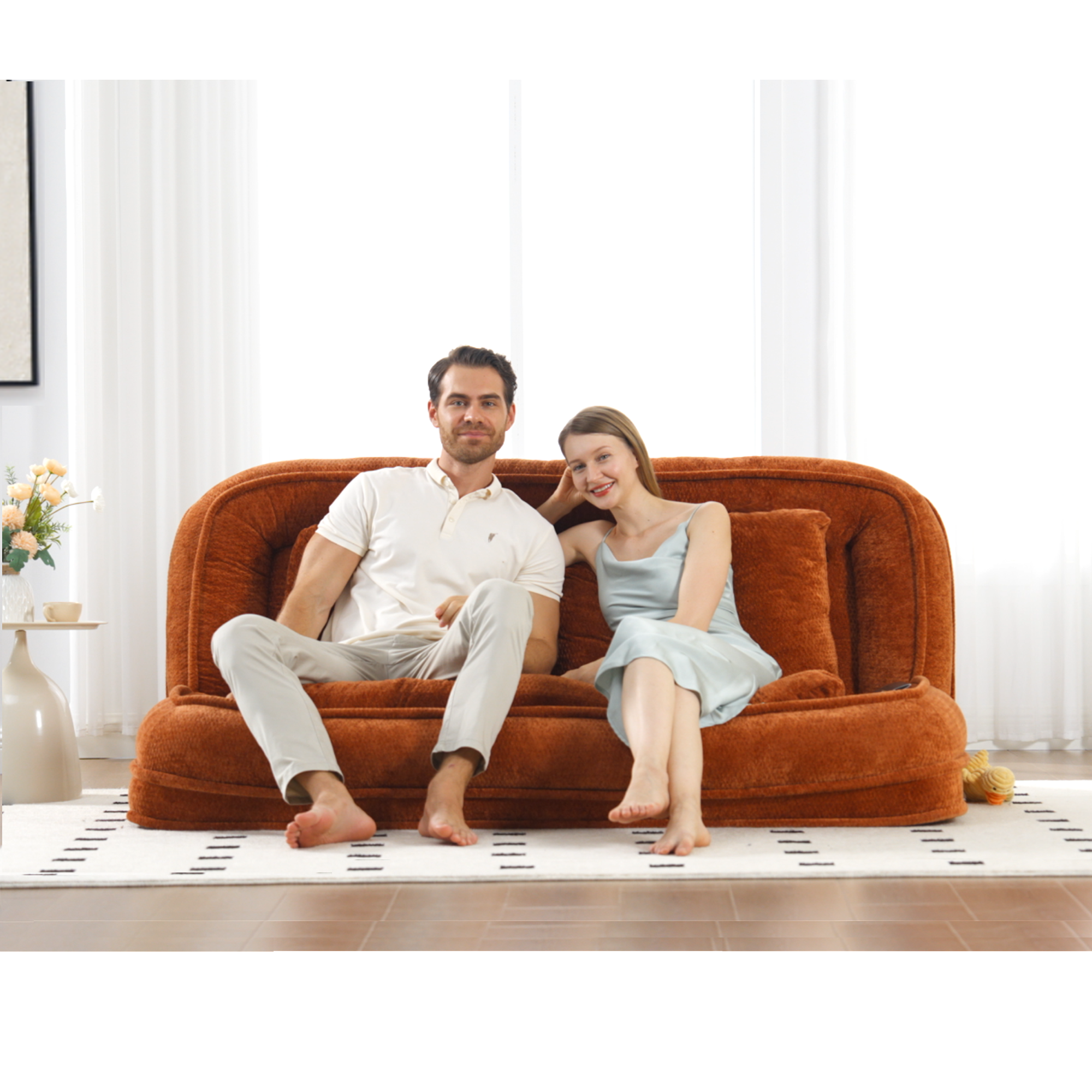 2-in-1 Extra Large Chenille Floor Couch Loveseat for Humans & Dogs