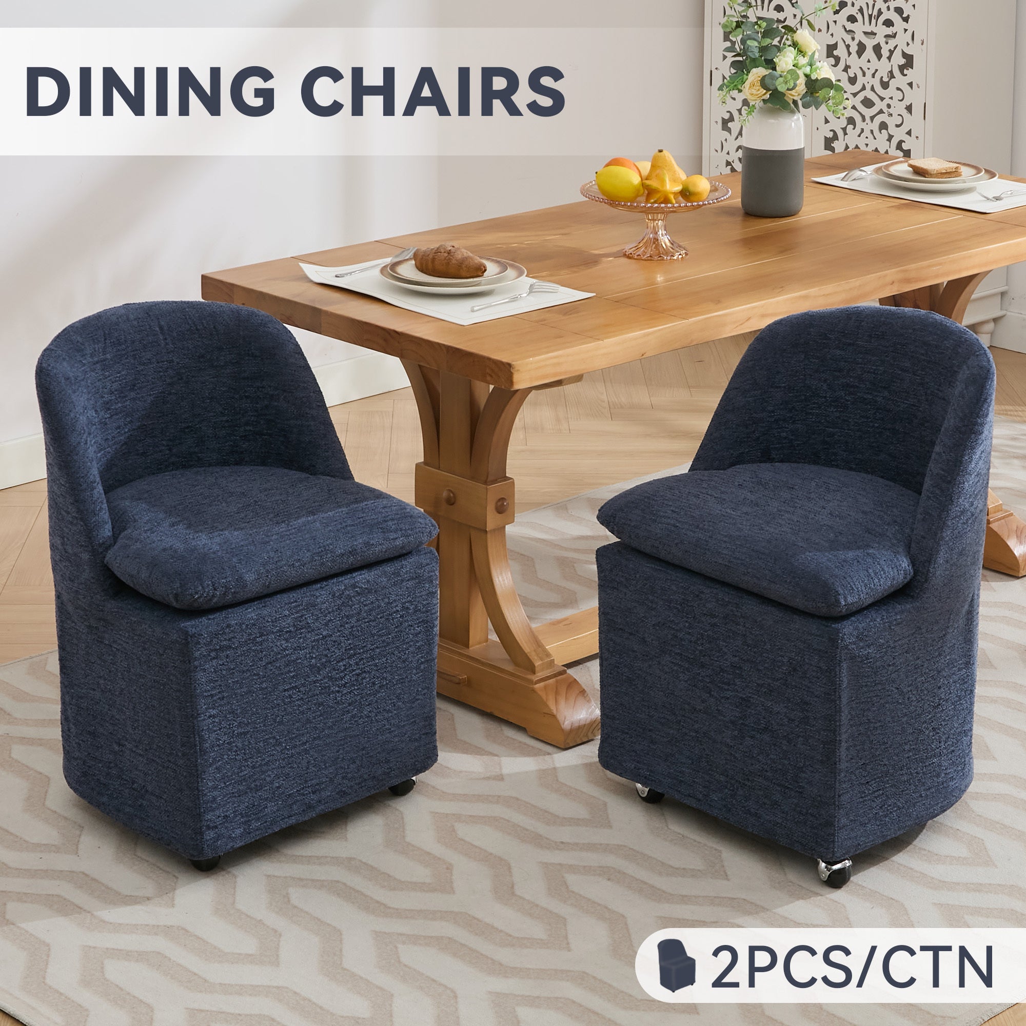 Chenille Fabric Dining Chairs with Universal Wheels