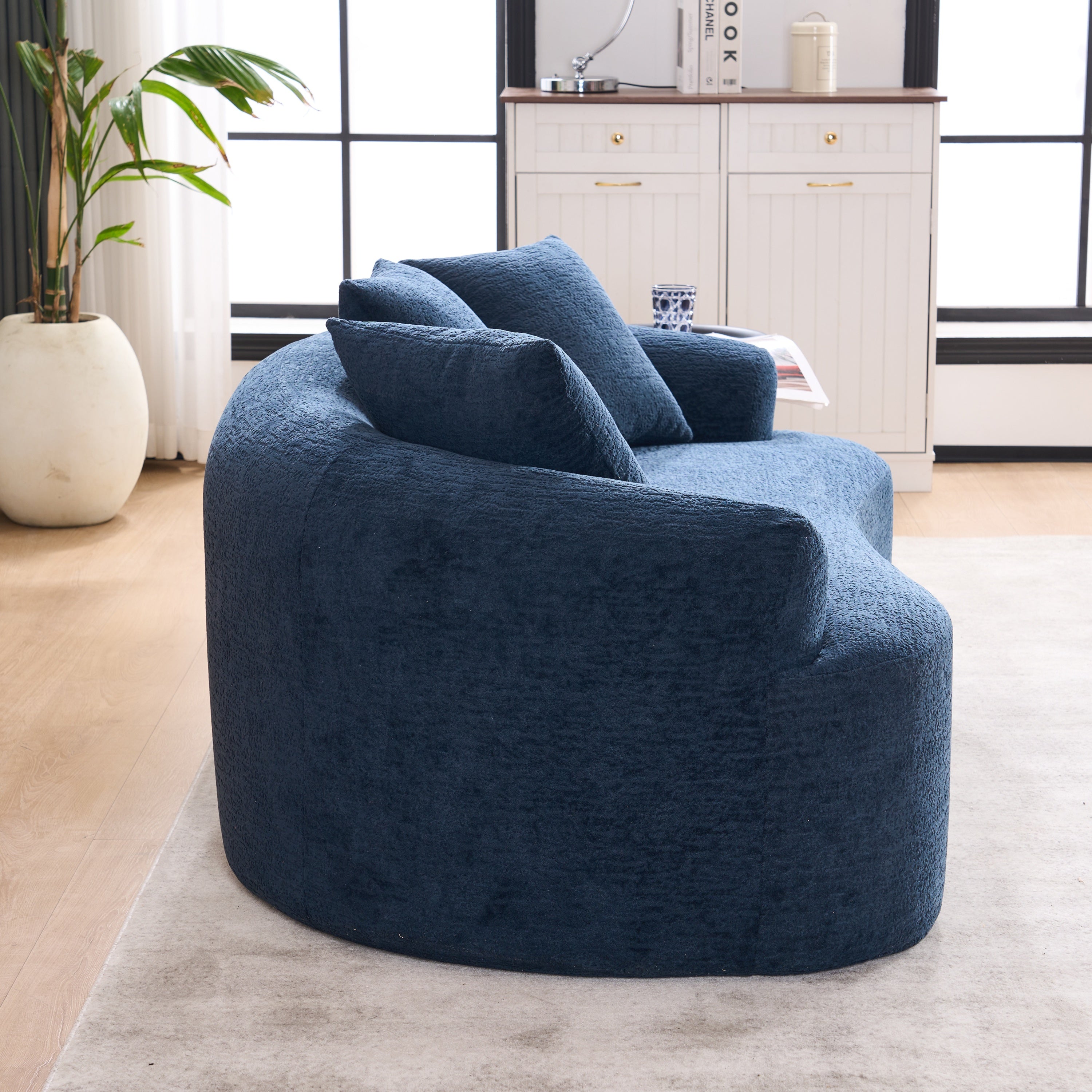 Loveseat Sofa with Wood Grain Chenille Fabric