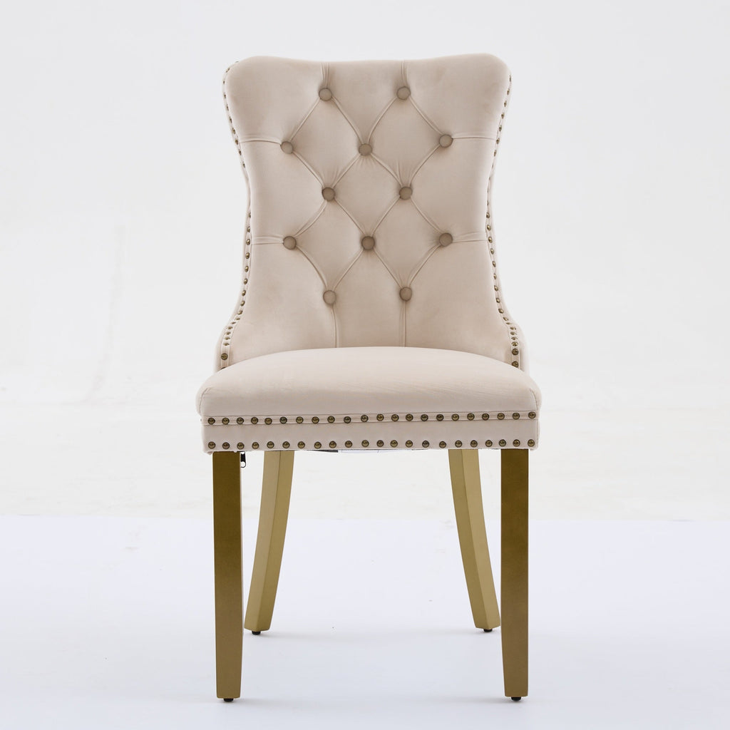 Mid-Century Velvet Dining Chairs with Lion Head Pull Ring (Set of 2)