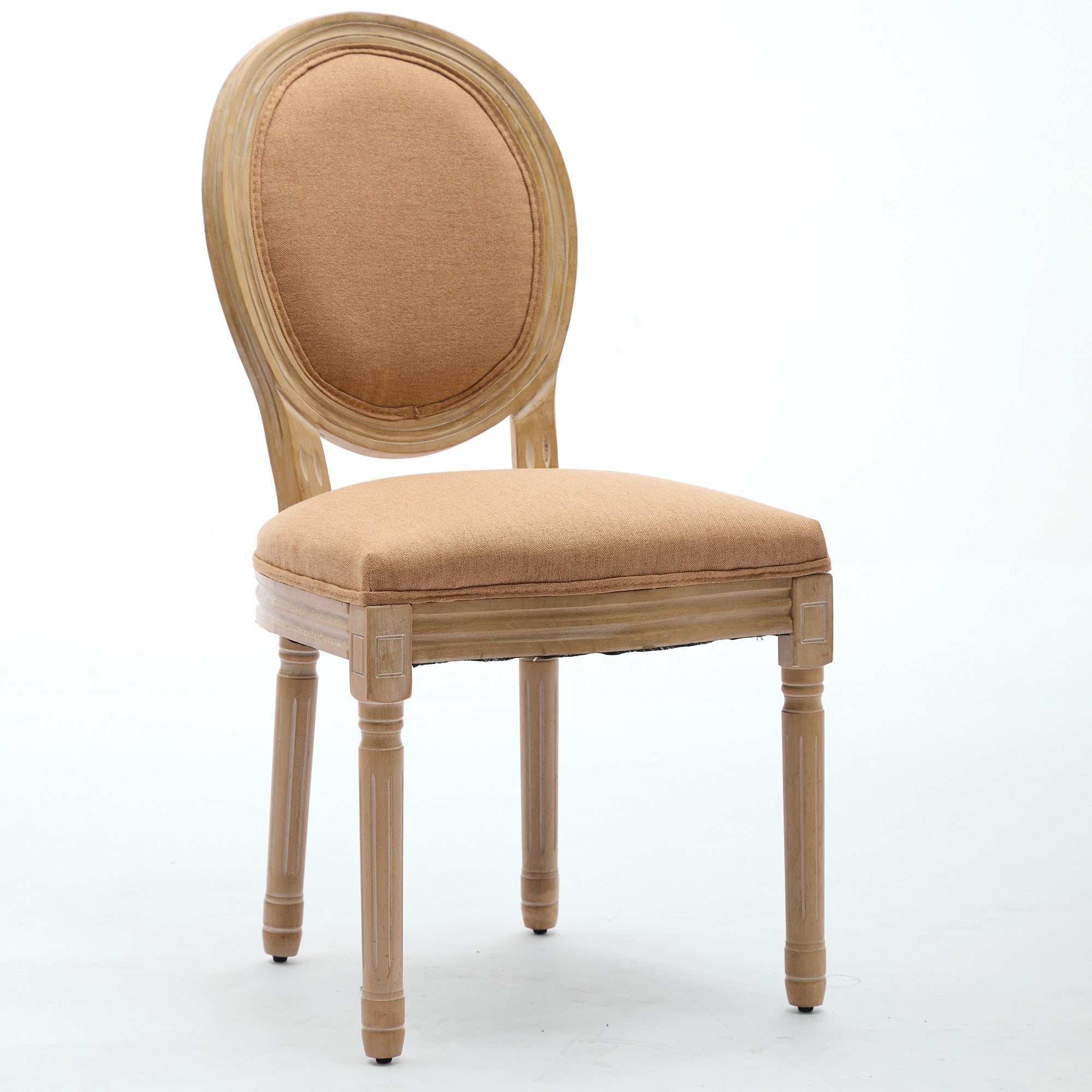 French Style Solid Wood Frame Linen Fabric Back Dining Chair (Set of 2)