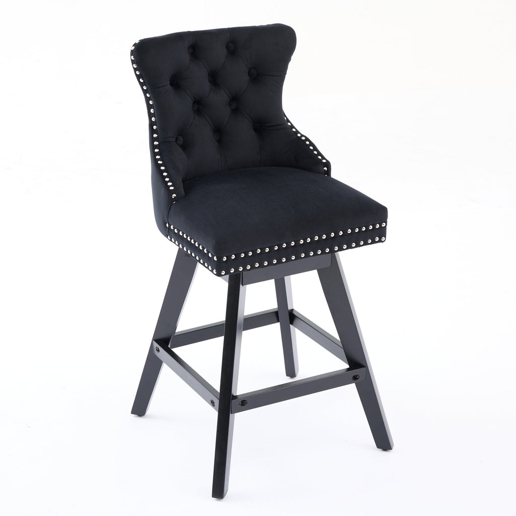 Swivel Velvet Barstools with Button Tufted Decoration (Set of 2)