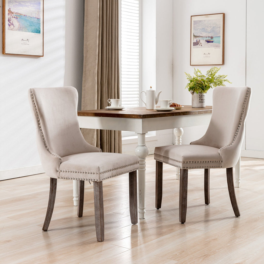 Modern Velvet Upholstered Wing-Back Dining Chairs (Set of 2)