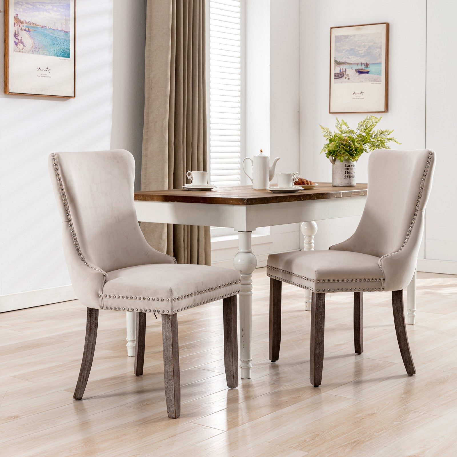 Modern Velvet Upholstered Wing-Back Dining Chairs (Set of 2)