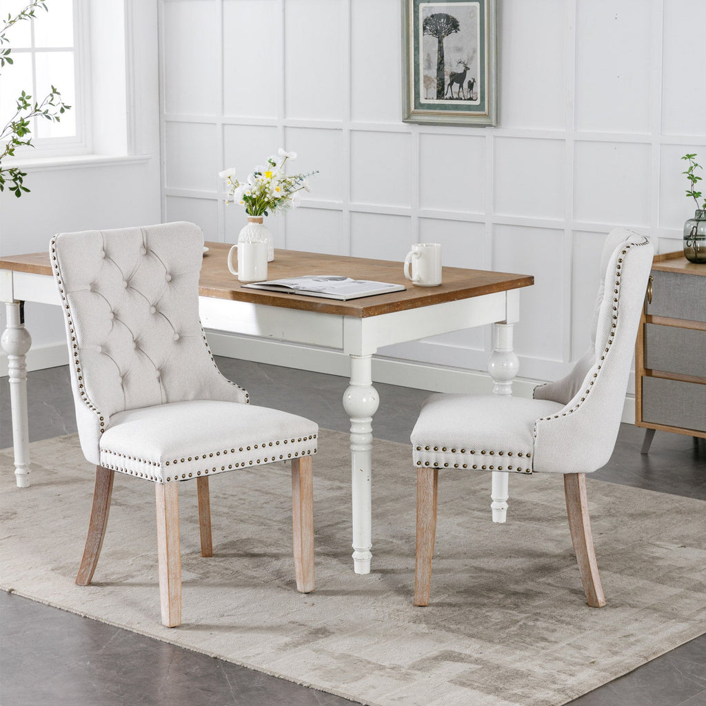 Linen Contemporary Tufted Flax Upholstered Dining Chairs (Set of 2)