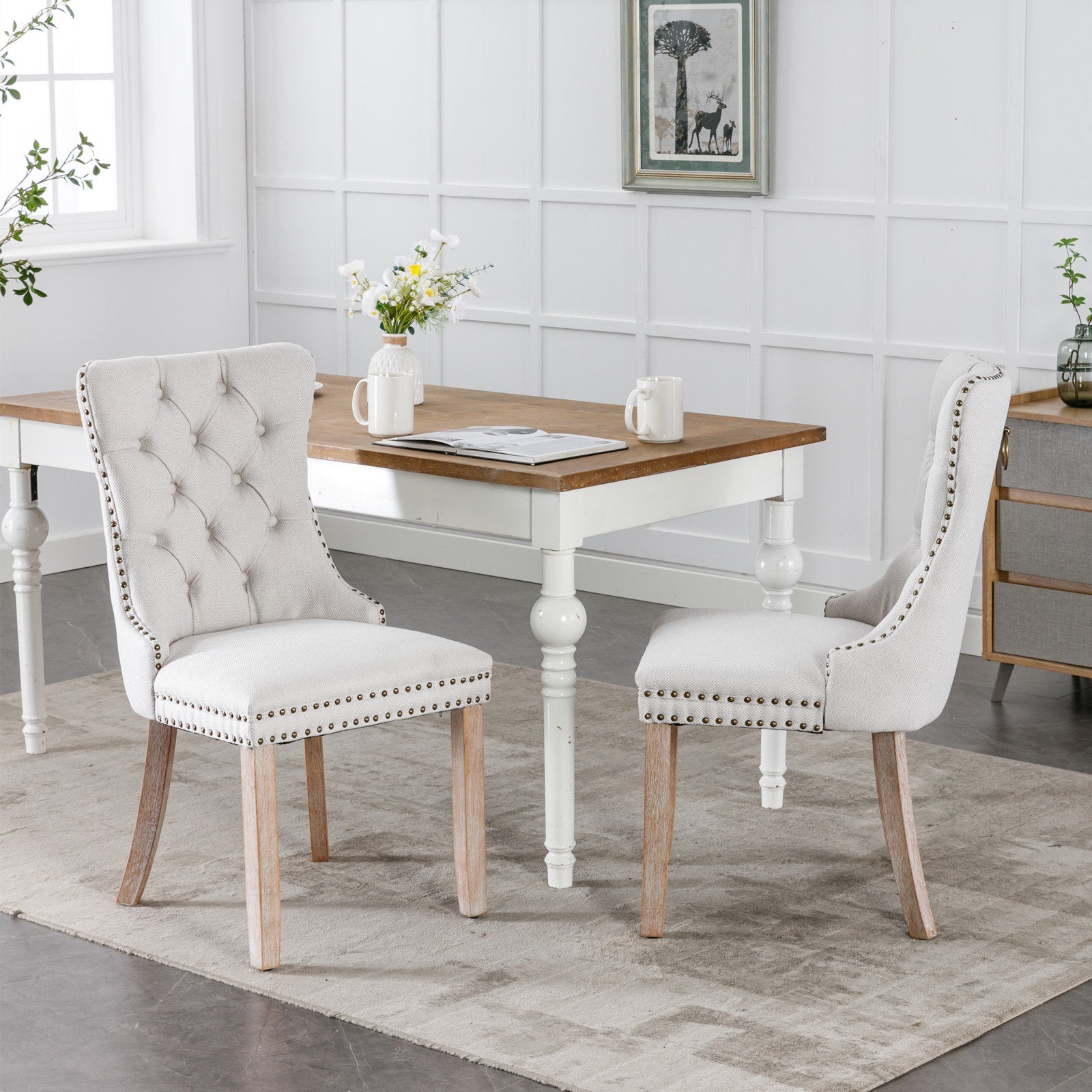 Linen Contemporary Tufted Flax Upholstered Dining Chairs (Set of 2)