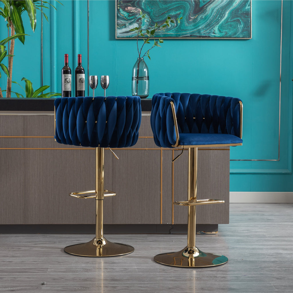Swivel Height Adjustable Mechanical Lifting Velvet Bar Stools (Set of 2)