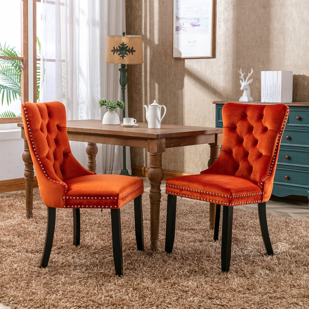 Modern High-end Tufted Solid Wood Velvet Dining Chair(Set of 2)