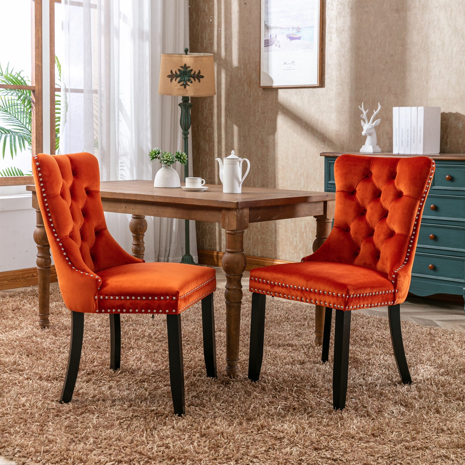 Modern High-end Tufted Solid Wood Velvet Dining Chair(Set of 2)