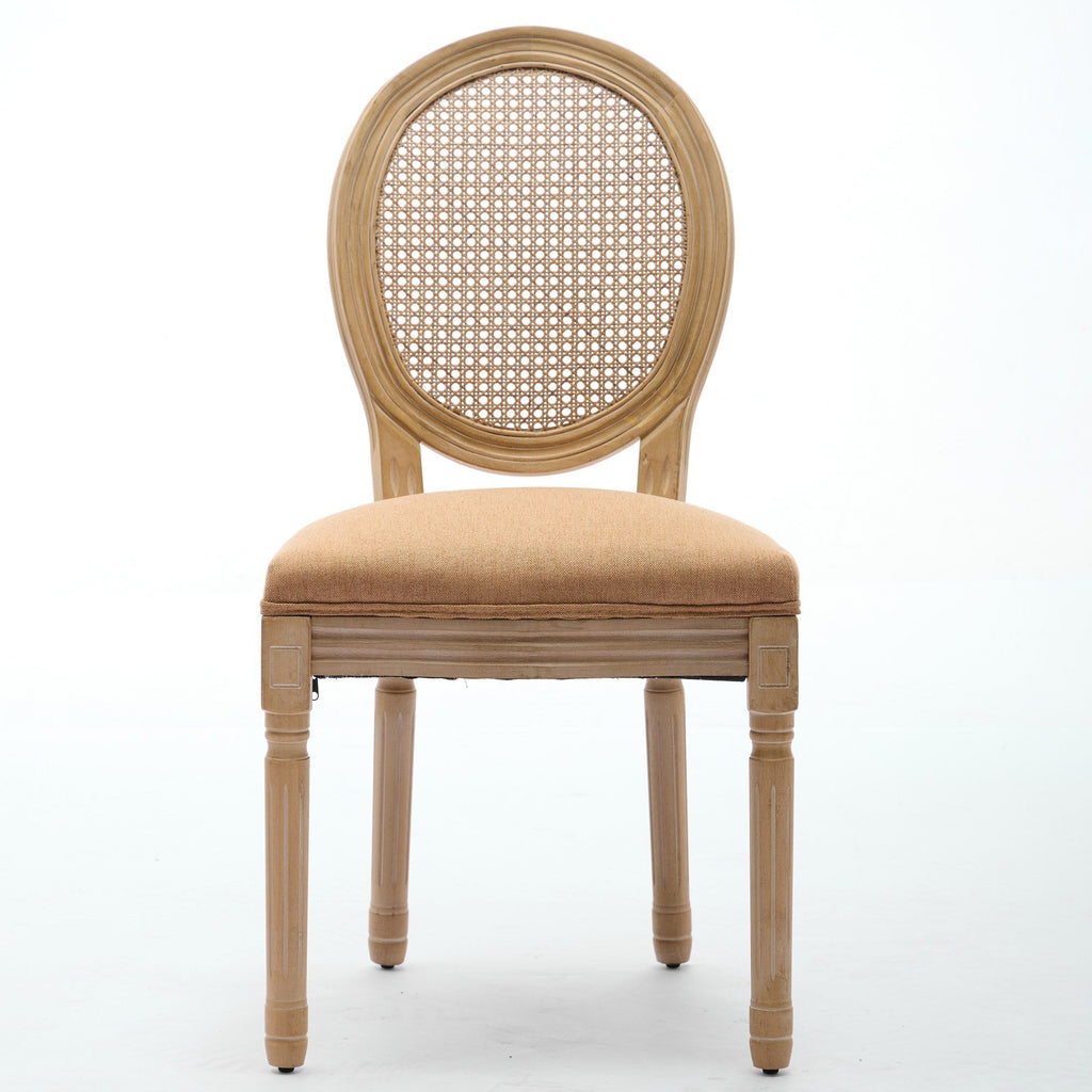 French Style Linen Fabric Rattan Back Dining Chairs (Set of 2)