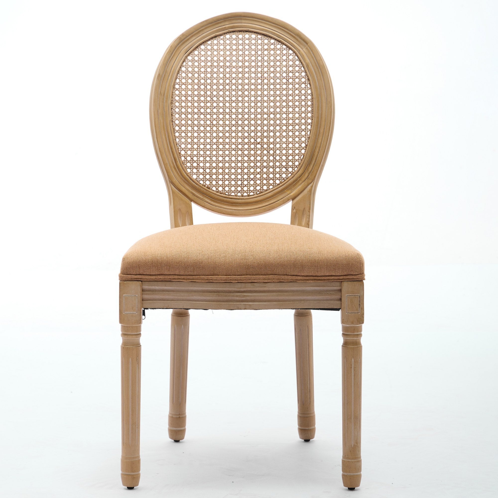 French Style Linen Fabric Rattan Back Dining Chairs (Set of 2)