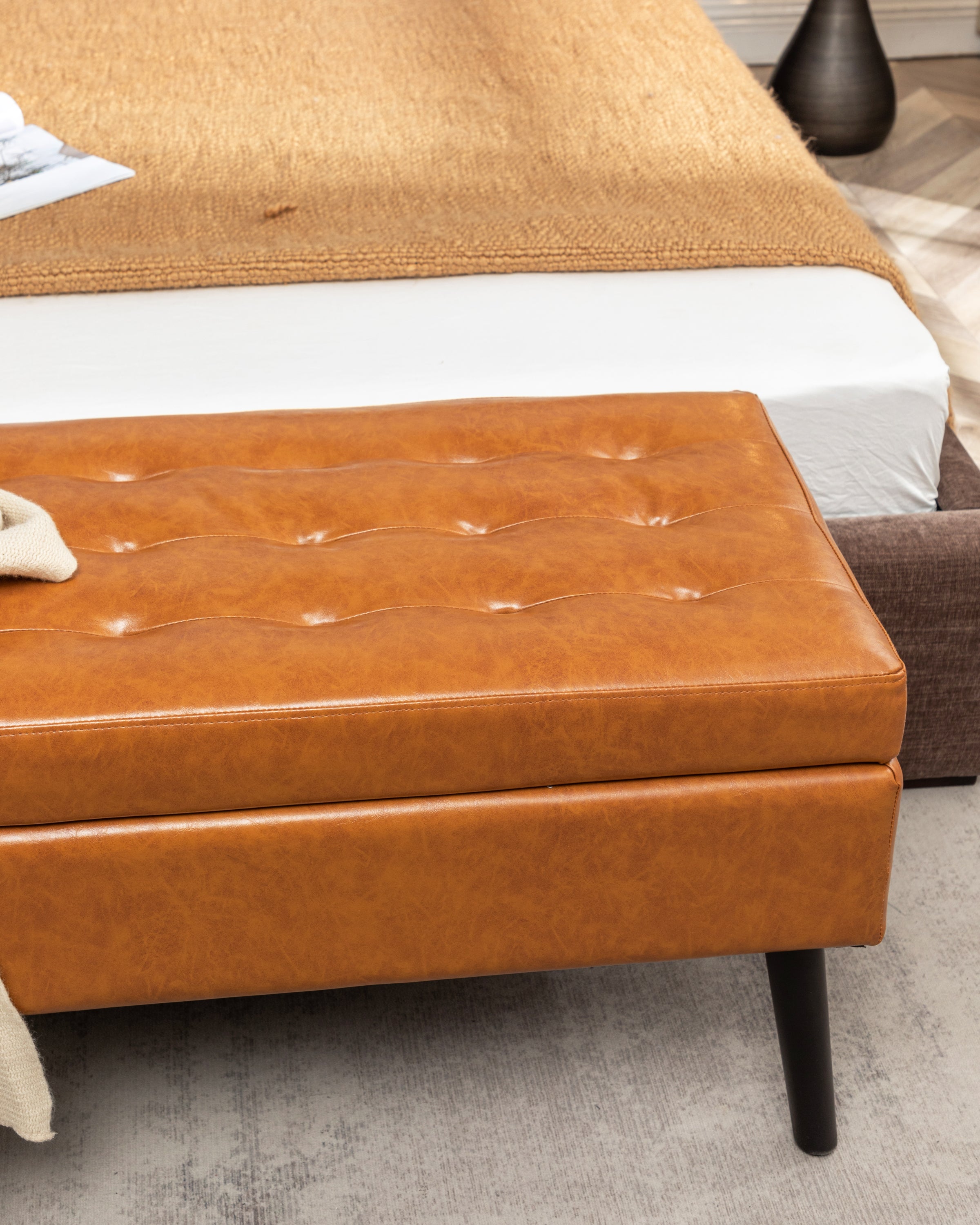 Brown PU Leather Storage Bench