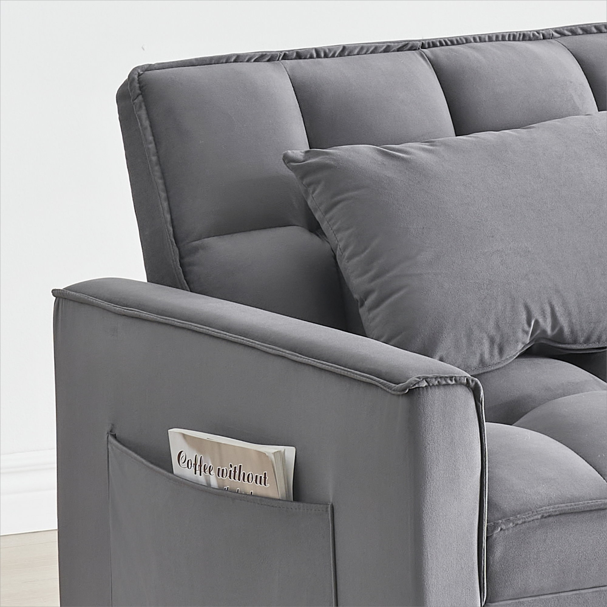 Velvet Foldable Sofa Bed Adjustable Back with USB, Ashtray & Phone Stand