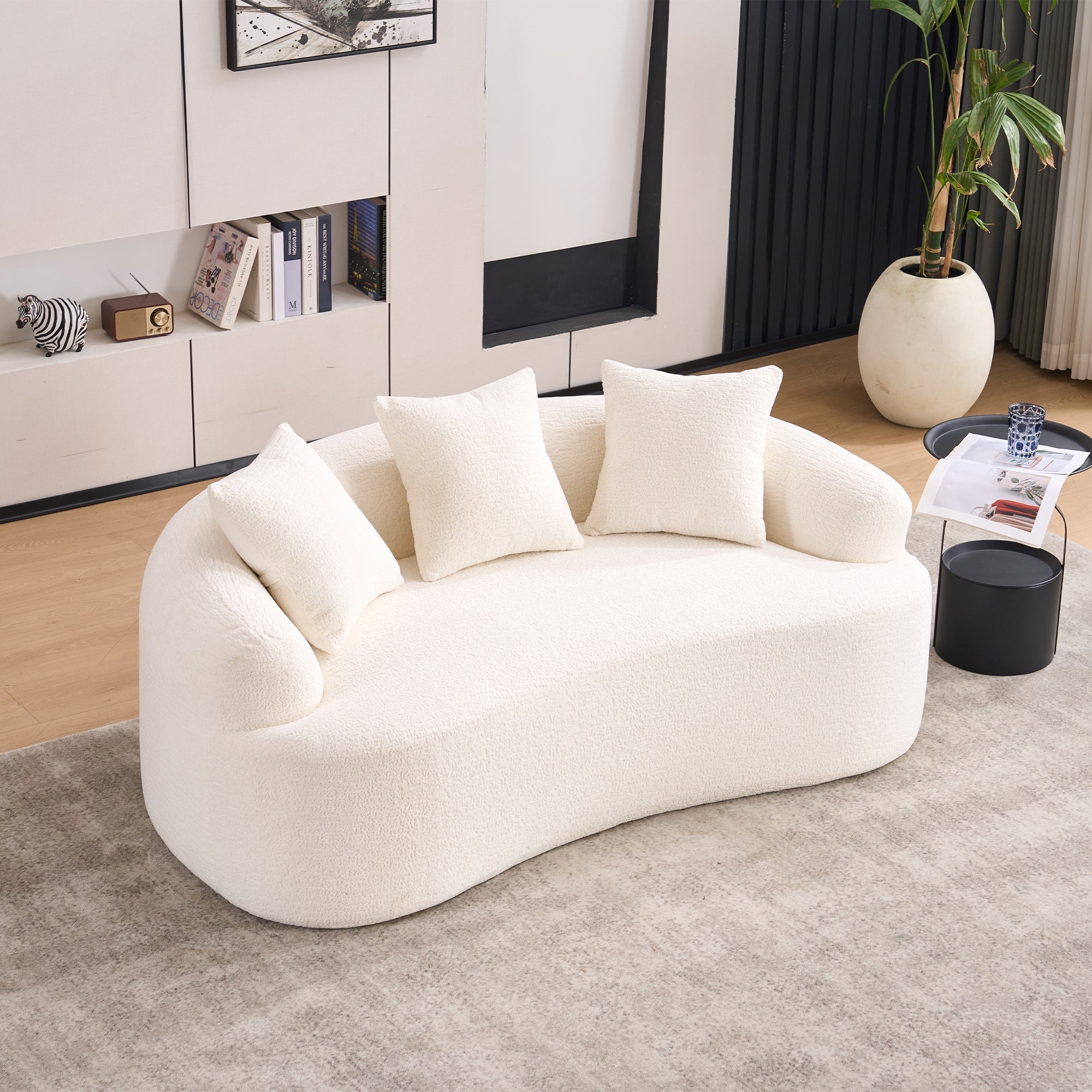 Loveseat Sofa with Wood Grain Chenille Fabric