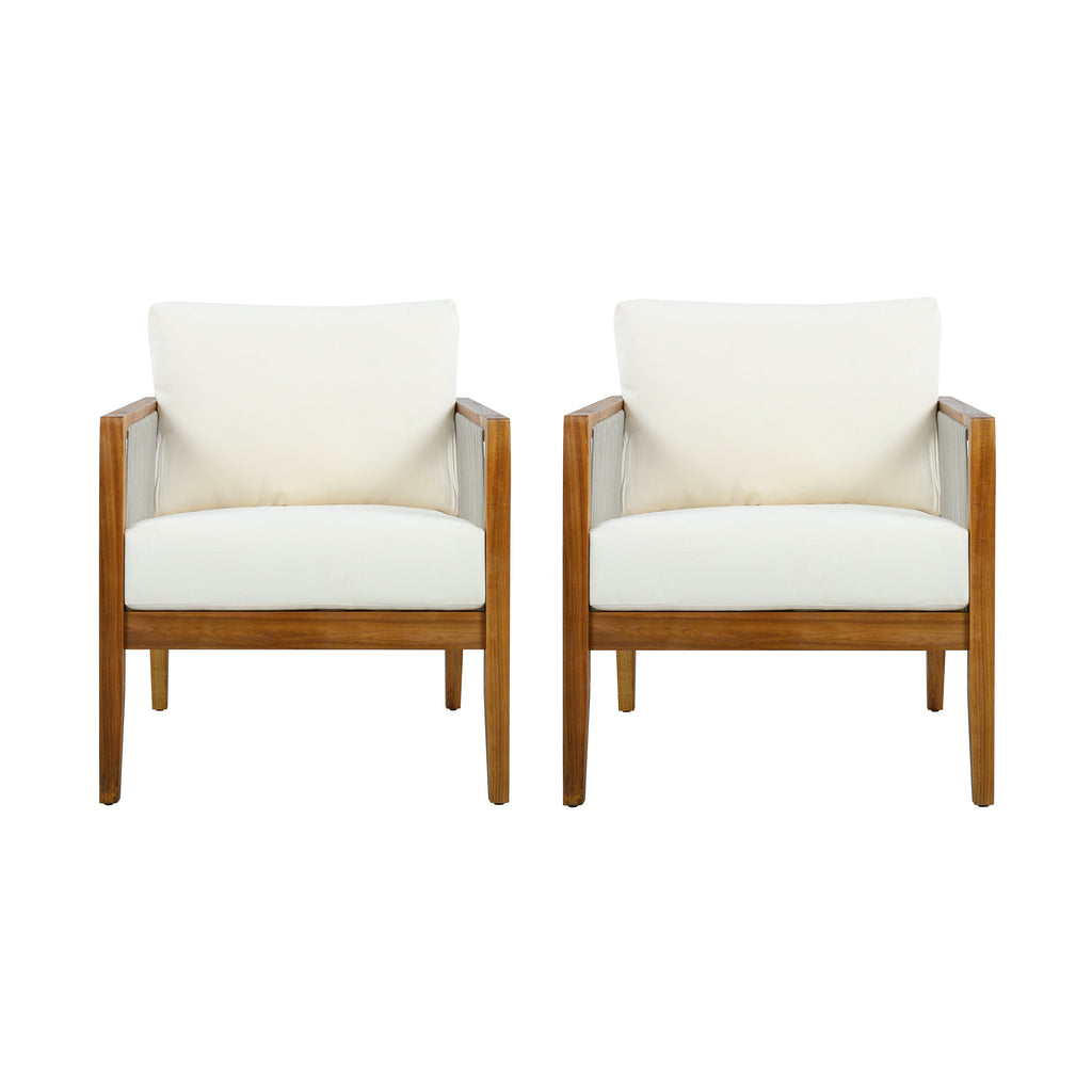 1PC/2PCS Acacia Wood Frame Outdoor Club Chair with Water-Repellent Cushions