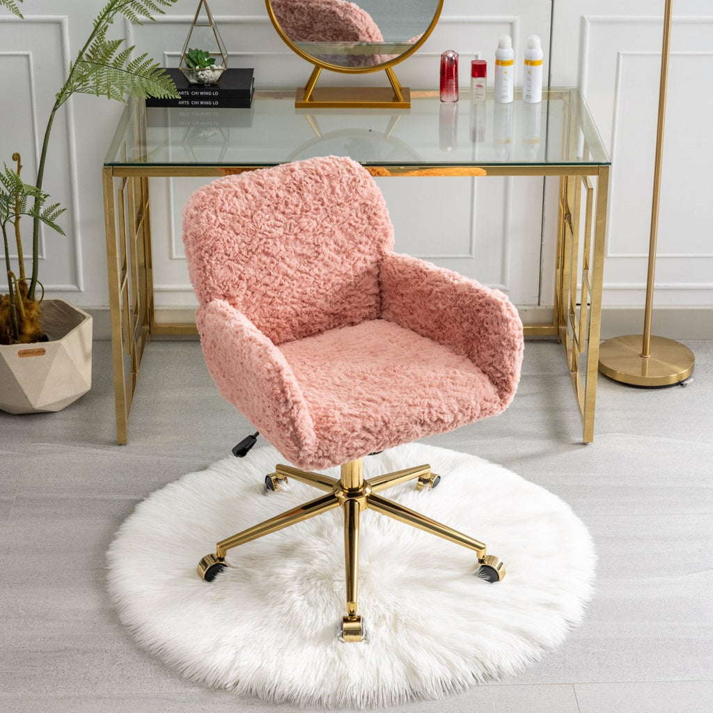 Artificial Rabbit Hair Home Office Chair with Golden Metal Base