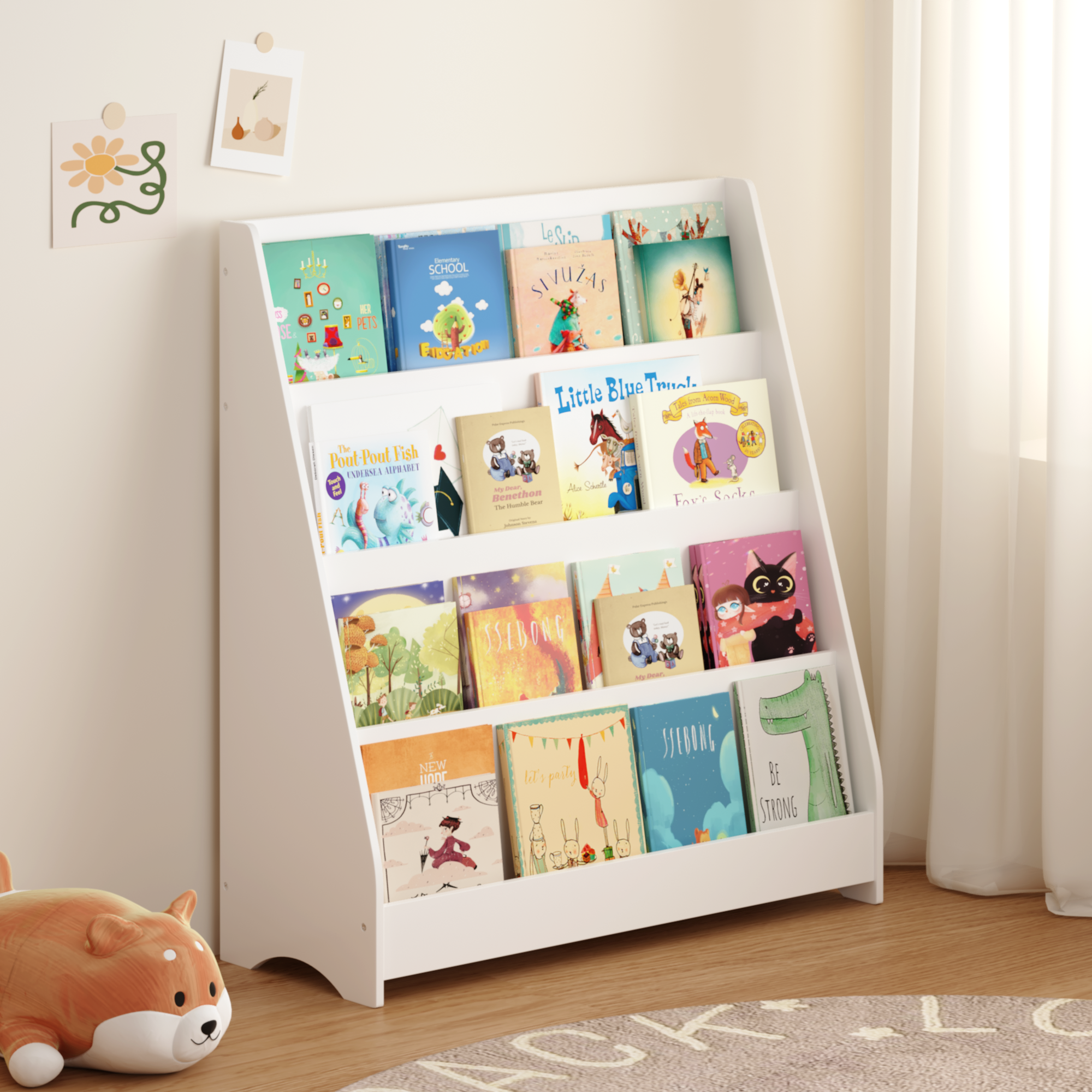 4-Tier MDF Toddler Book Display Shelves Kids Bookshelf